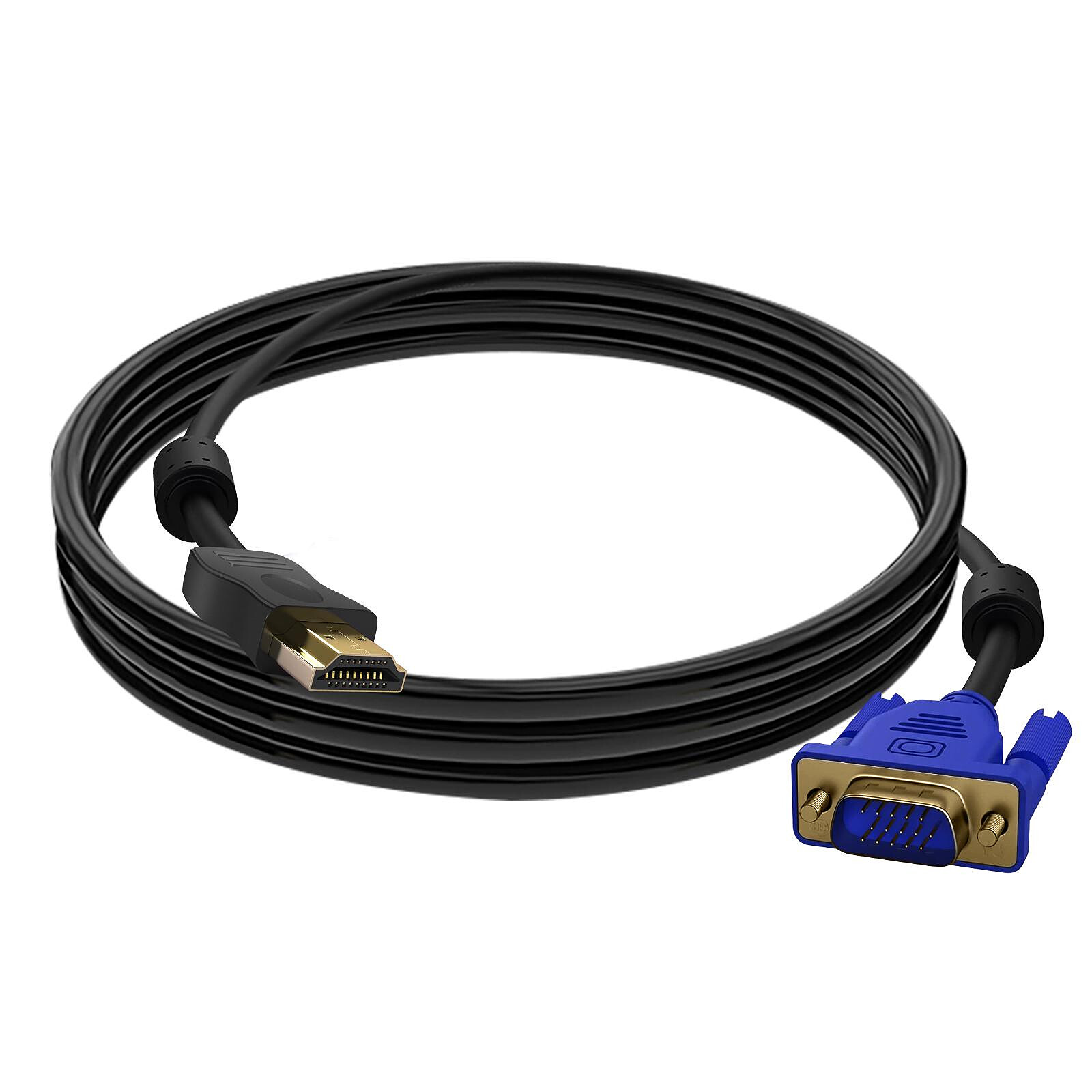 Câble HDMI Mâle vers VGA Mâle + Jack 3.5mm, Longueur 1.8m - Noir