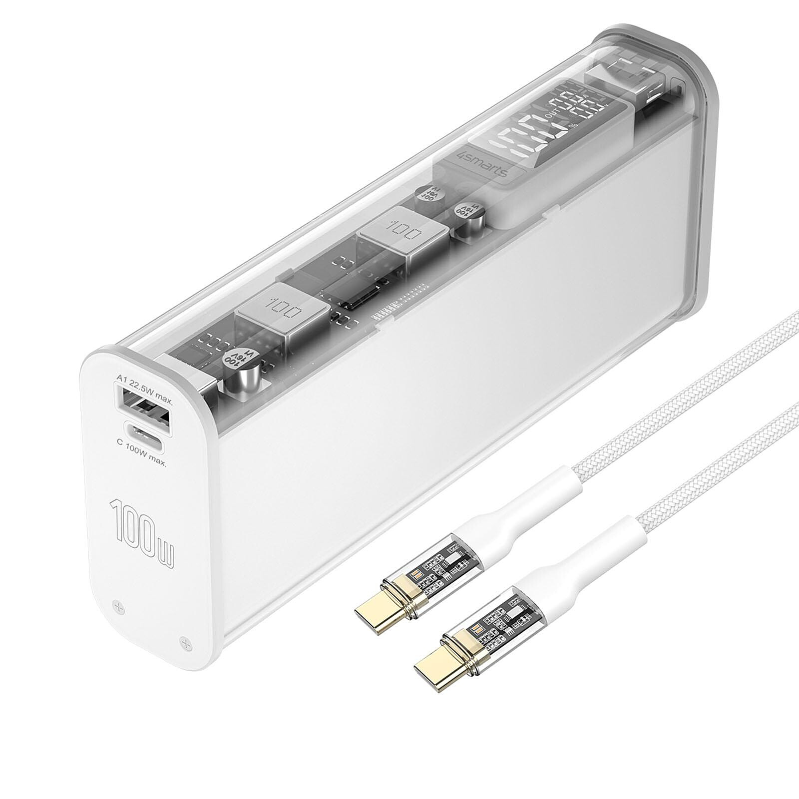 4smarts Batterie de Secours 20000mAh 2x USB et USB C 100W Lucid Block Blanc  - Batterie externe - LDLC