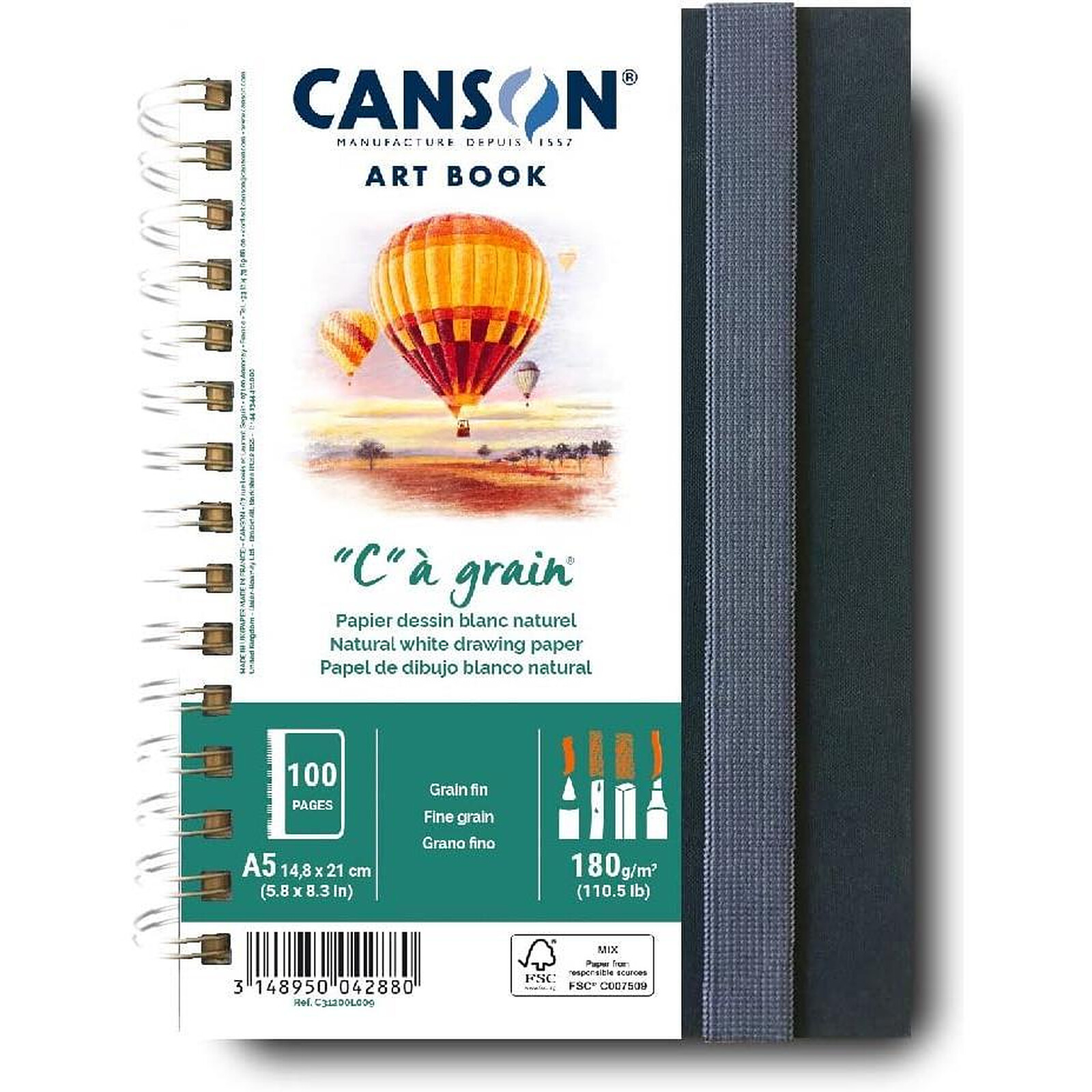 CANSON Carnet Croquis ART BOOK 'C' à Grain 180g A5 Blanc 50