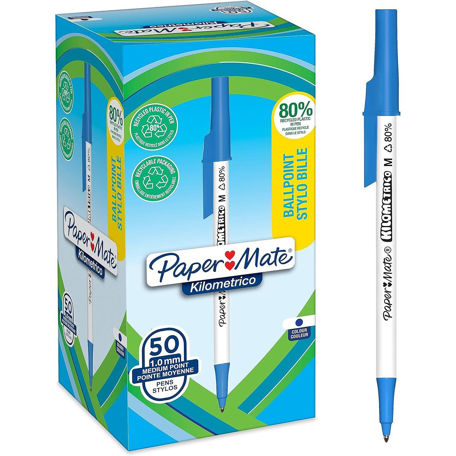 Lot stylo roller Ray + boîte de 100 cartouches bleu Schneider