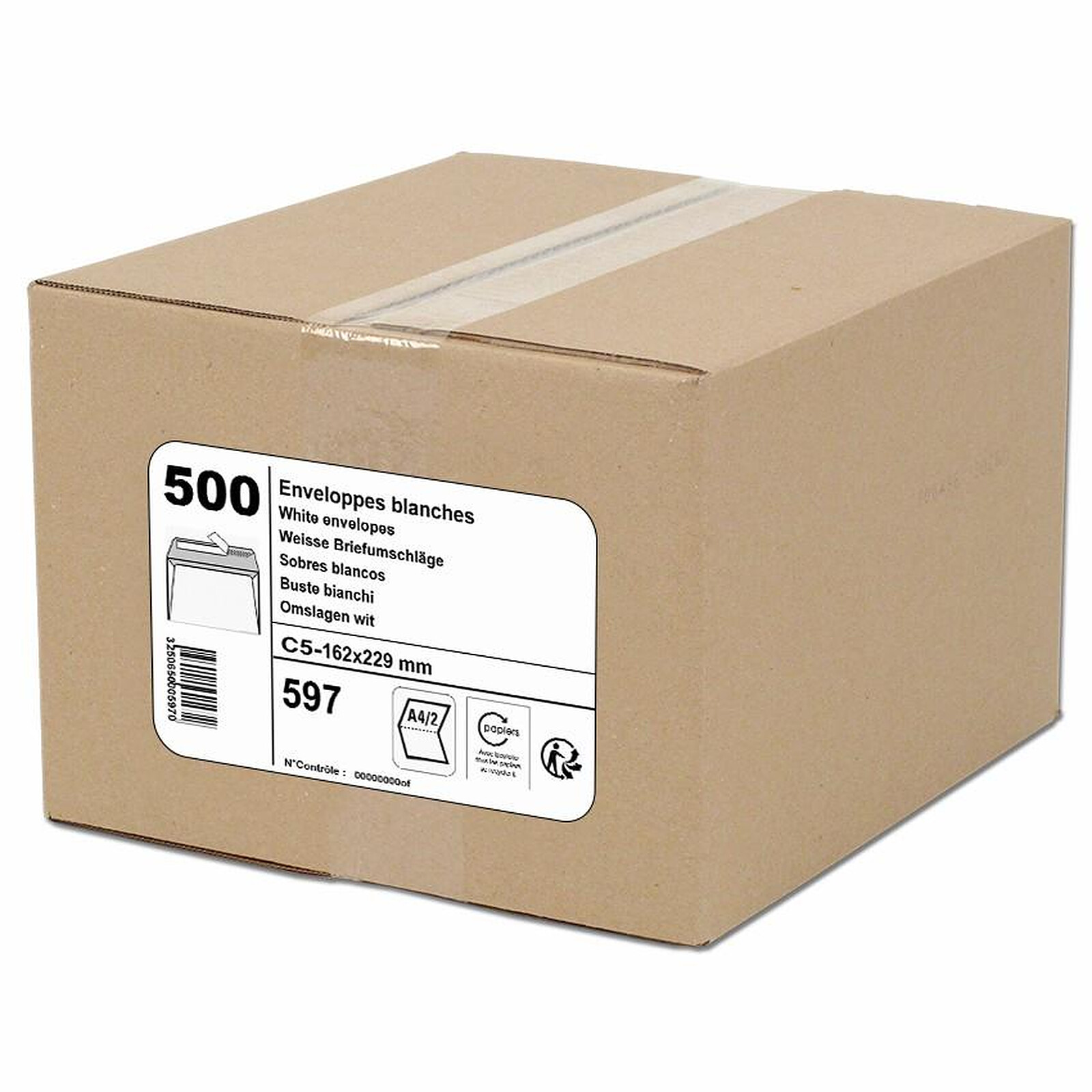 RAJA Enveloppe blanche Premium C5 162 x 229 mm 100g sans fenêtre fermeture  bande auto-adhésive - Boîte de 500