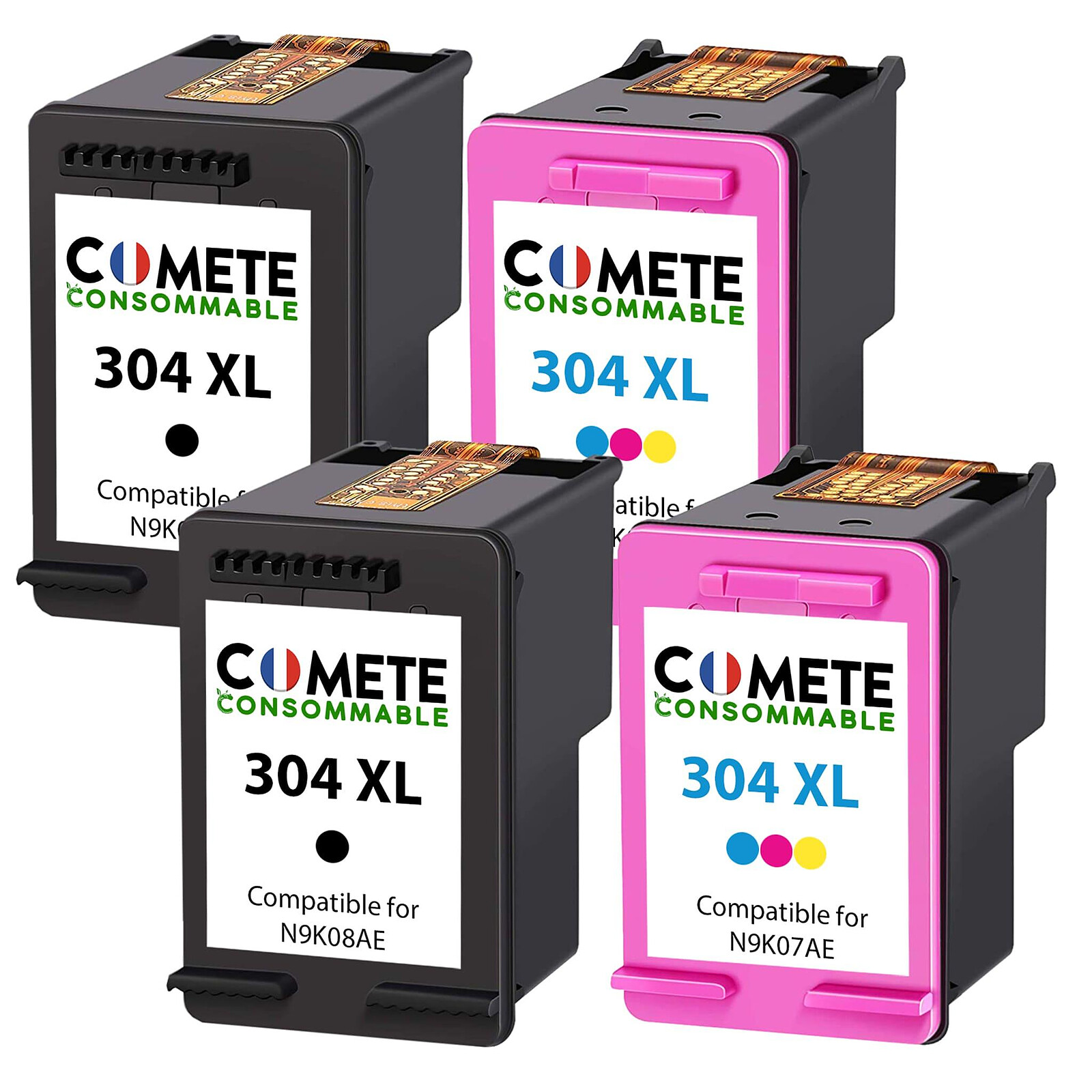 COMETE - 304XL - 4 Cartouches compatibles pour HP 304 XL - Noir/Couleur -  Marque française - Cartouche imprimante - LDLC