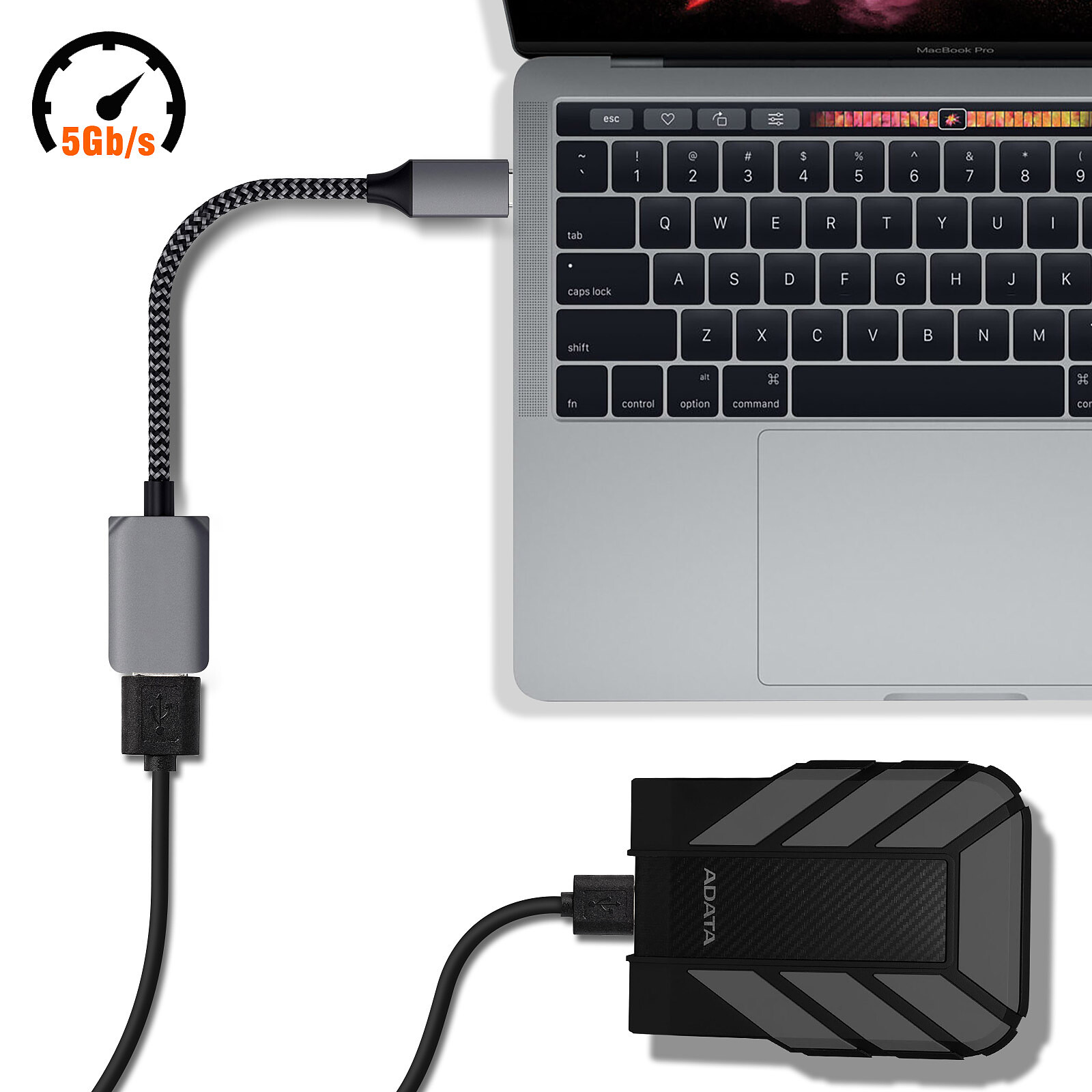 Adaptateur USB C Vers USB 3.0 5Gbps OTG Câble Type C Mâle Vers USB a  Femelle Nyl