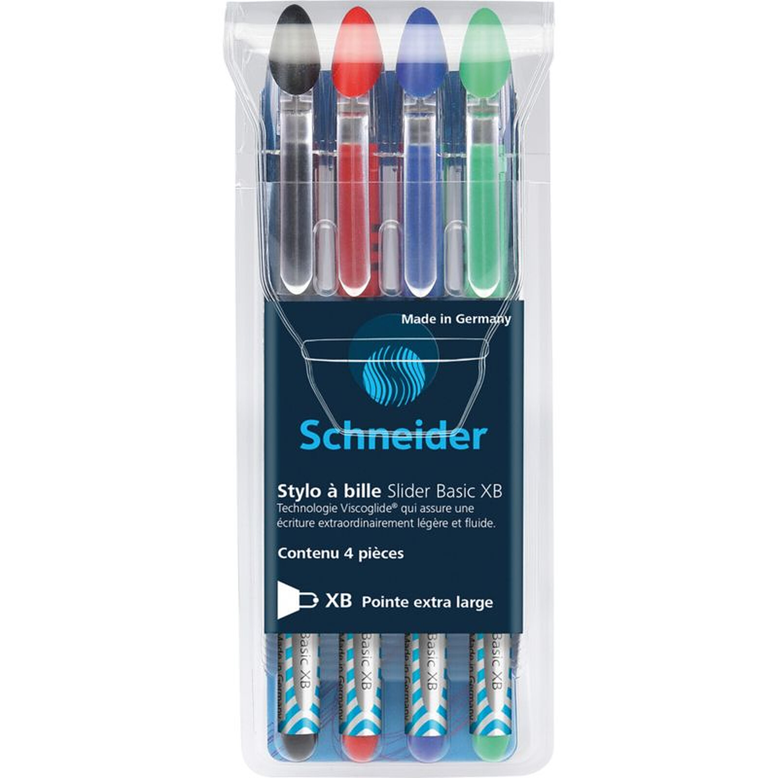 SCHNEIDER Pochette de 4 stylos à bille Slider Basic Pointe Extra Large  Multicolore - Stylo & feutre - LDLC