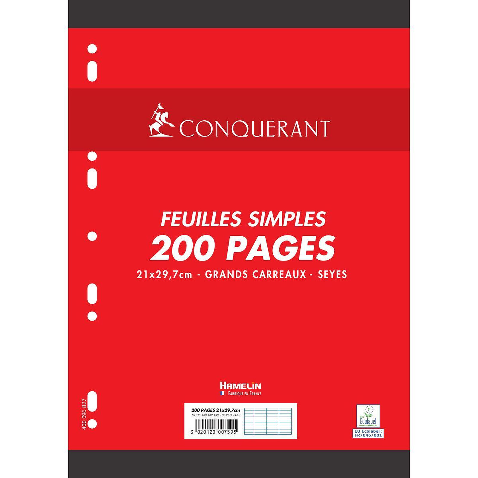 CONQUÉRANT Feuilles Simples A4 200 Pages 90g Grands Carreaux Sous Film  Blanches - Papier spécifique - LDLC