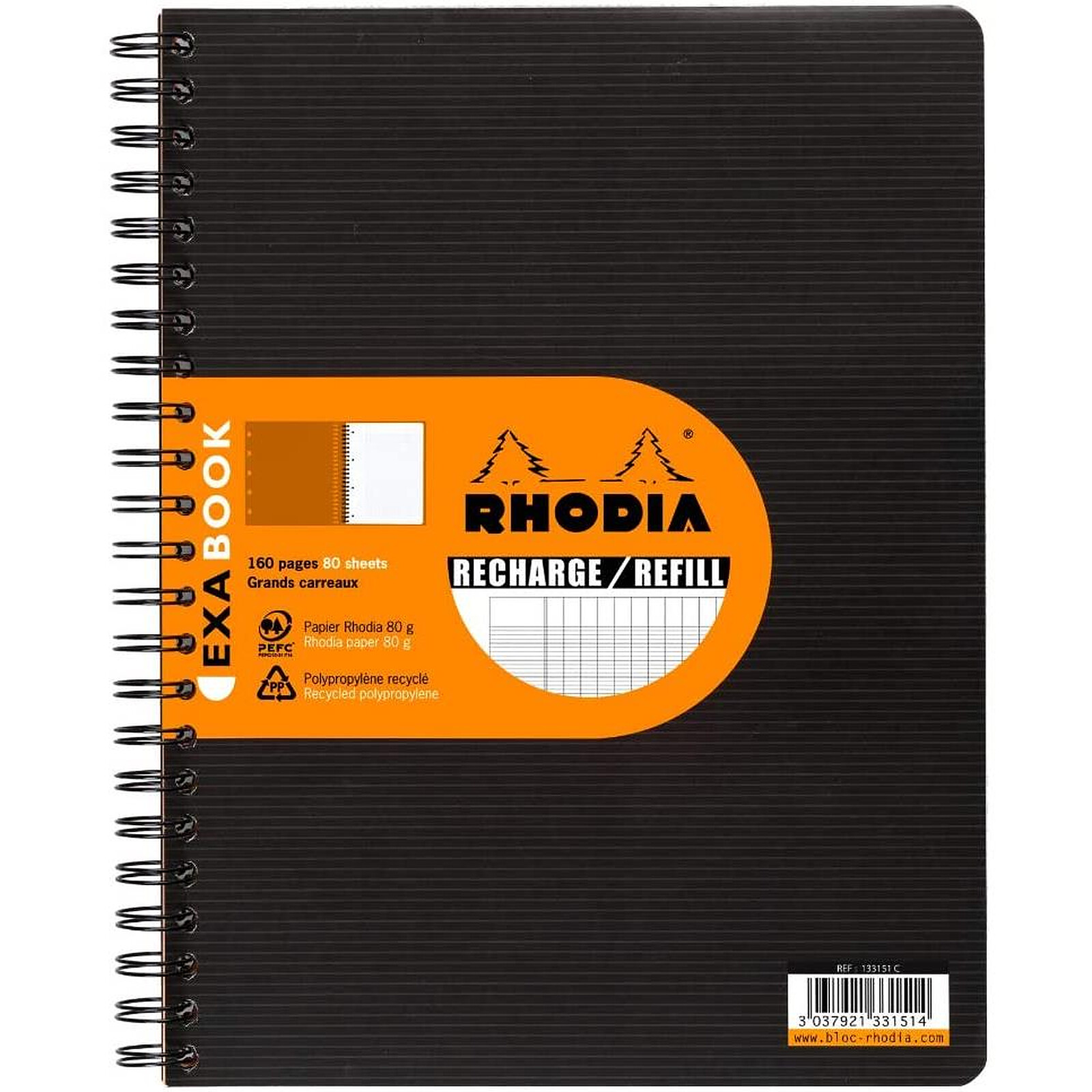 Rhodia Bloc N°19 Orange agrafé en-tête 21 x 31.8 cm ligné avec marge 160  pages