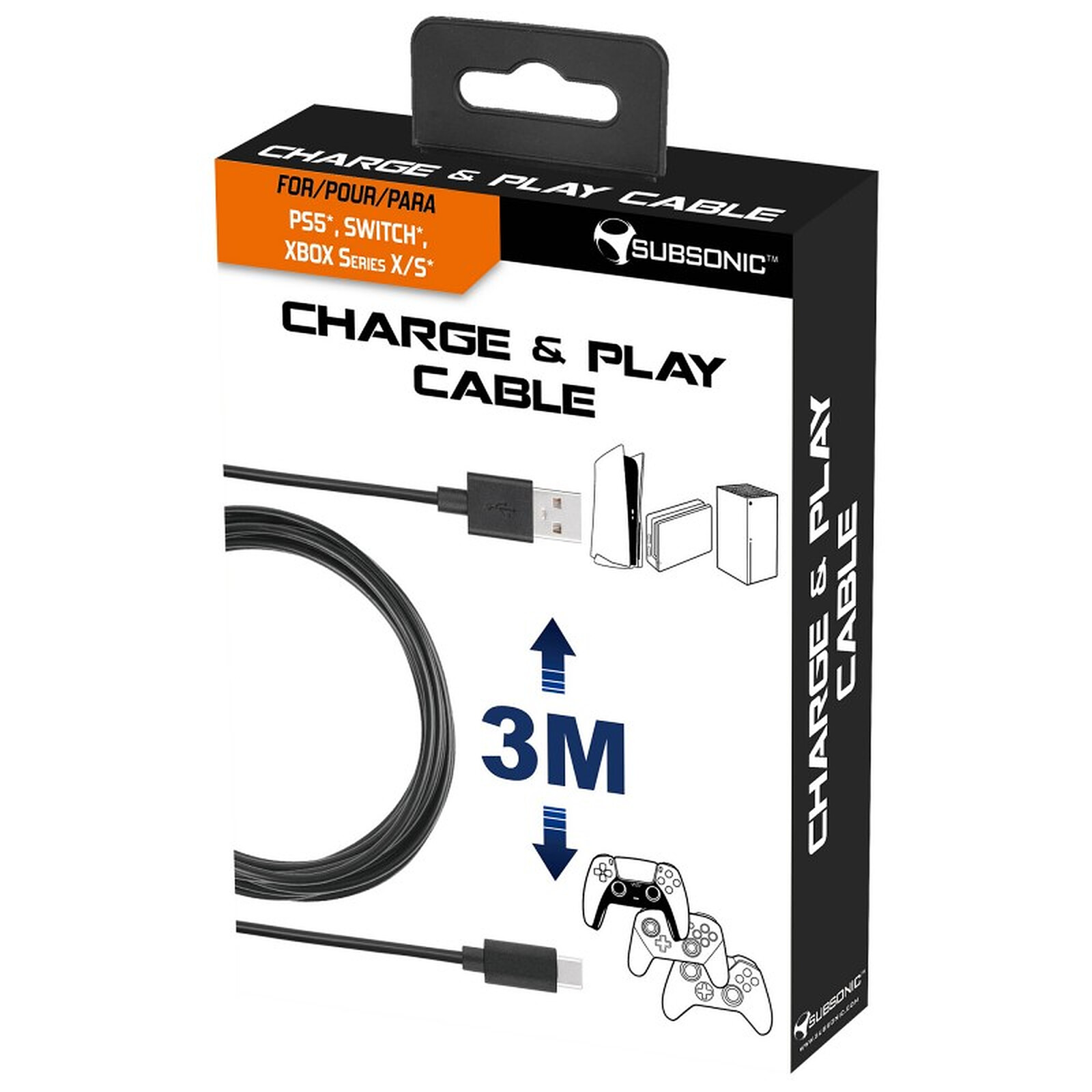 Subsonic Câble de recharge USB C XXL pour manette DualSense PS5
