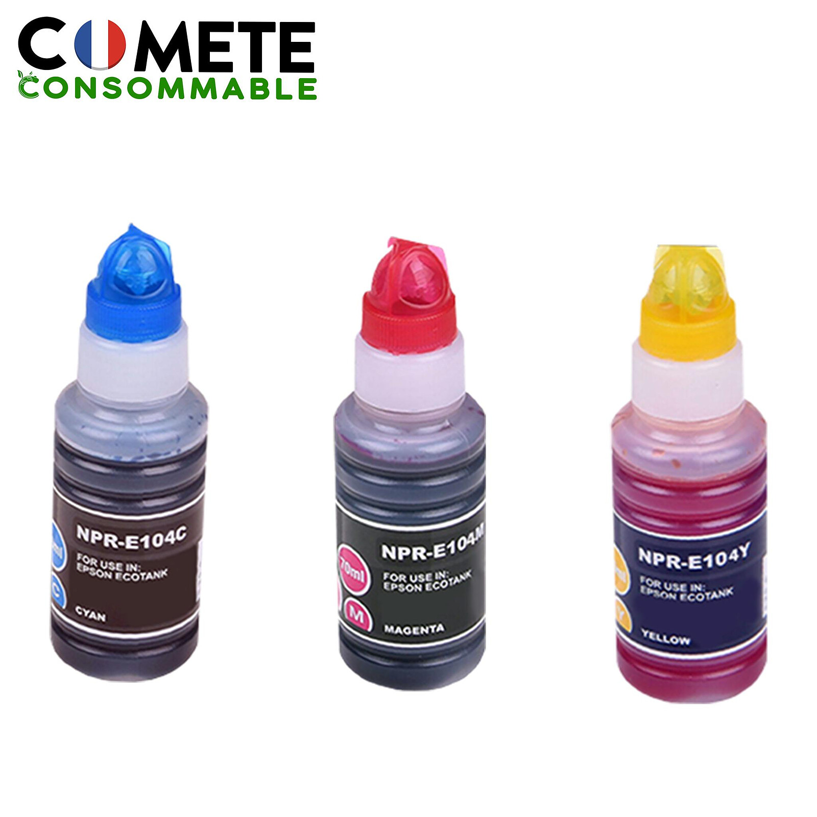 COMETE - 104 - 3 Recharges 104 Compatibles pour imprimantes Epson Ecotank -  Couleur - Marque française - Cartouche imprimante - LDLC