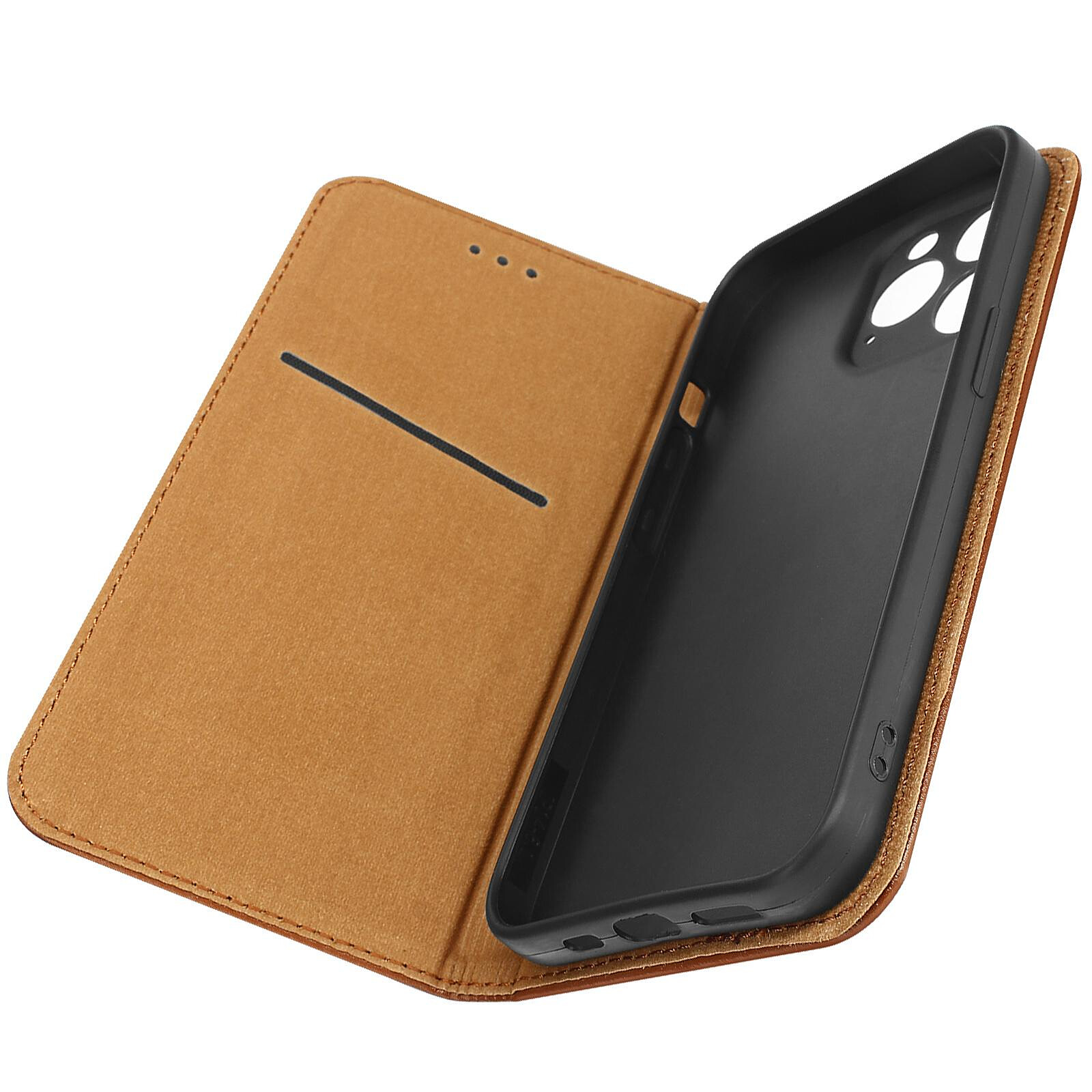 Coque iPhone 14 pro en cuir avec porte-cartes · Marron, Noir · Accessoires