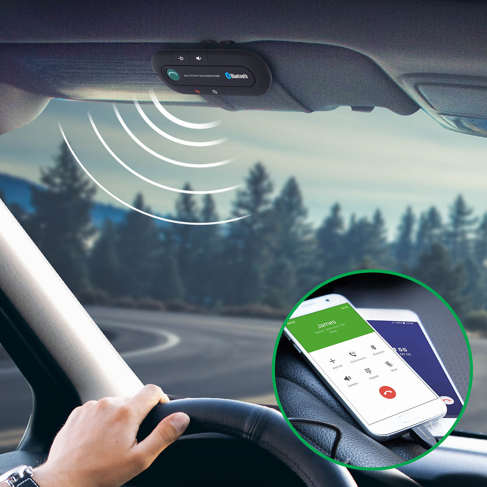 Pare-soleil mains libres Bluetooth pour voiture Kit de voiture mains libres  arrière compatible avec iPhone, Samsung pour GPS, musique, appel