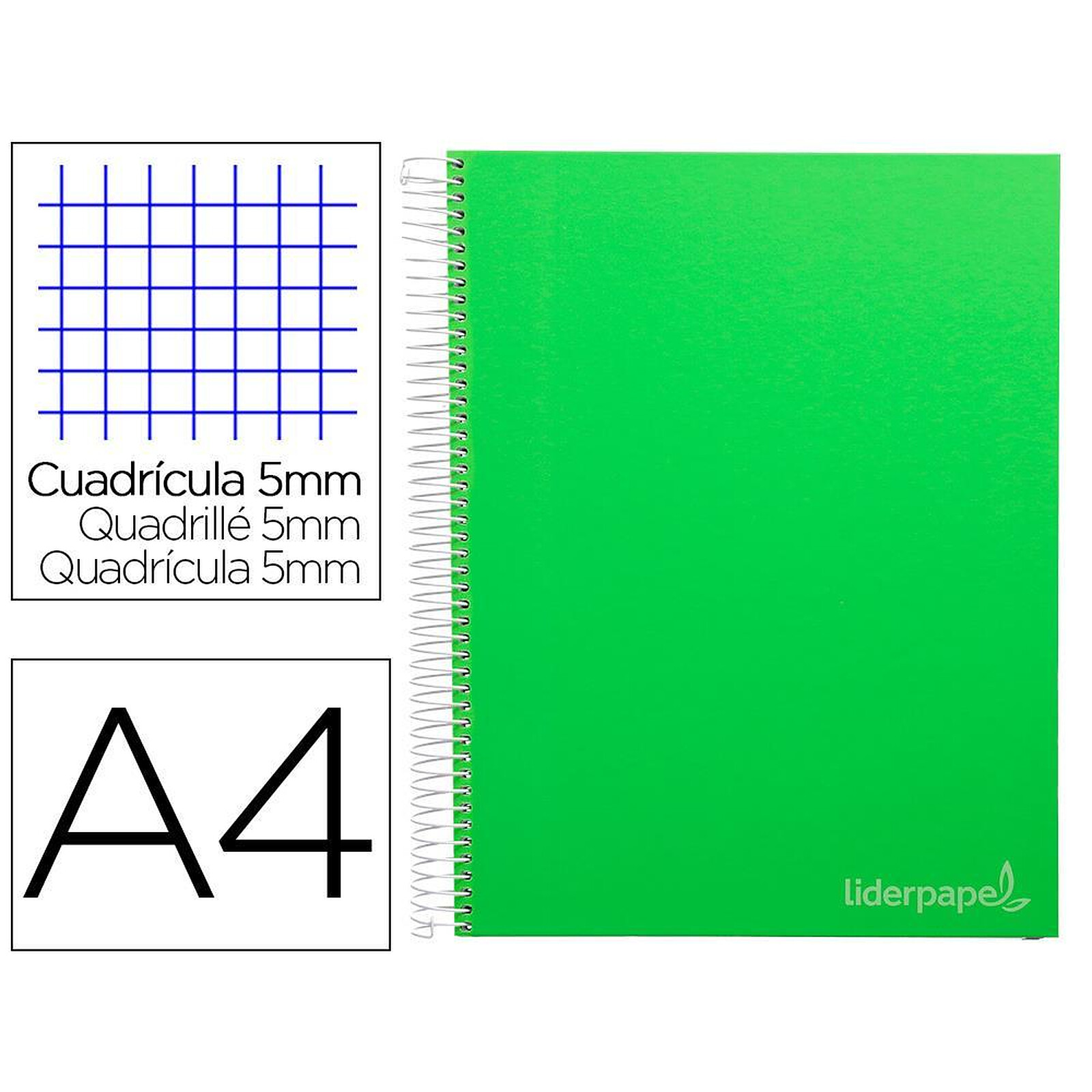 LIDERPAPEL Cahier spirale A6 Micro Wonder 240 pages 90g 5x5mm 4 bandes Vert  - Cahier - LDLC