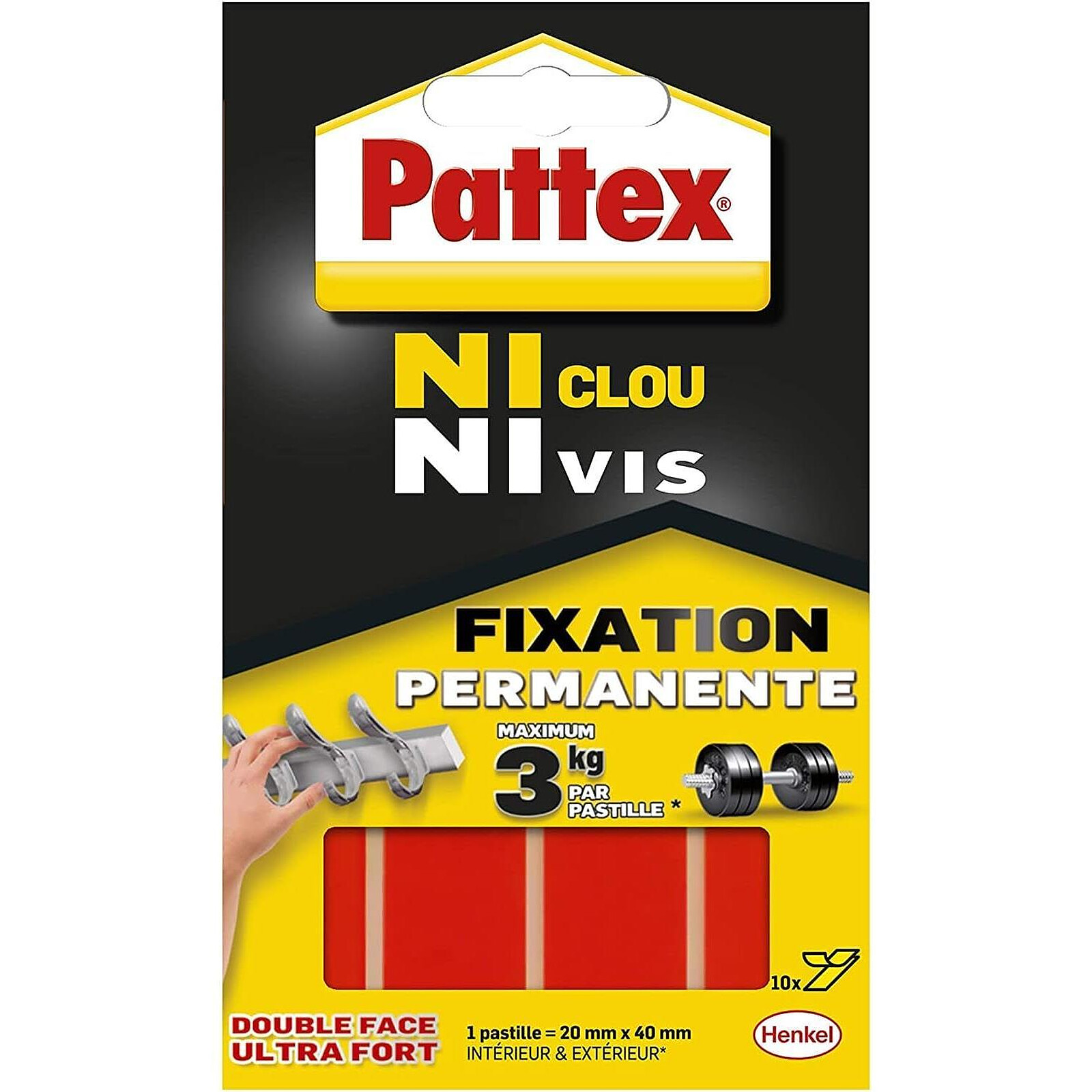 PATTEX Pochette 10 pastilles adhésives ULTRA FORT 20x40 mm Ni Clou