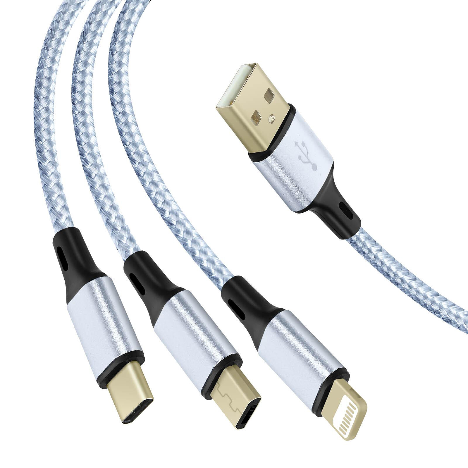 Avizar Câble 3 en 1 vers USB-C MicroUSB et Lightning Charge Rapide