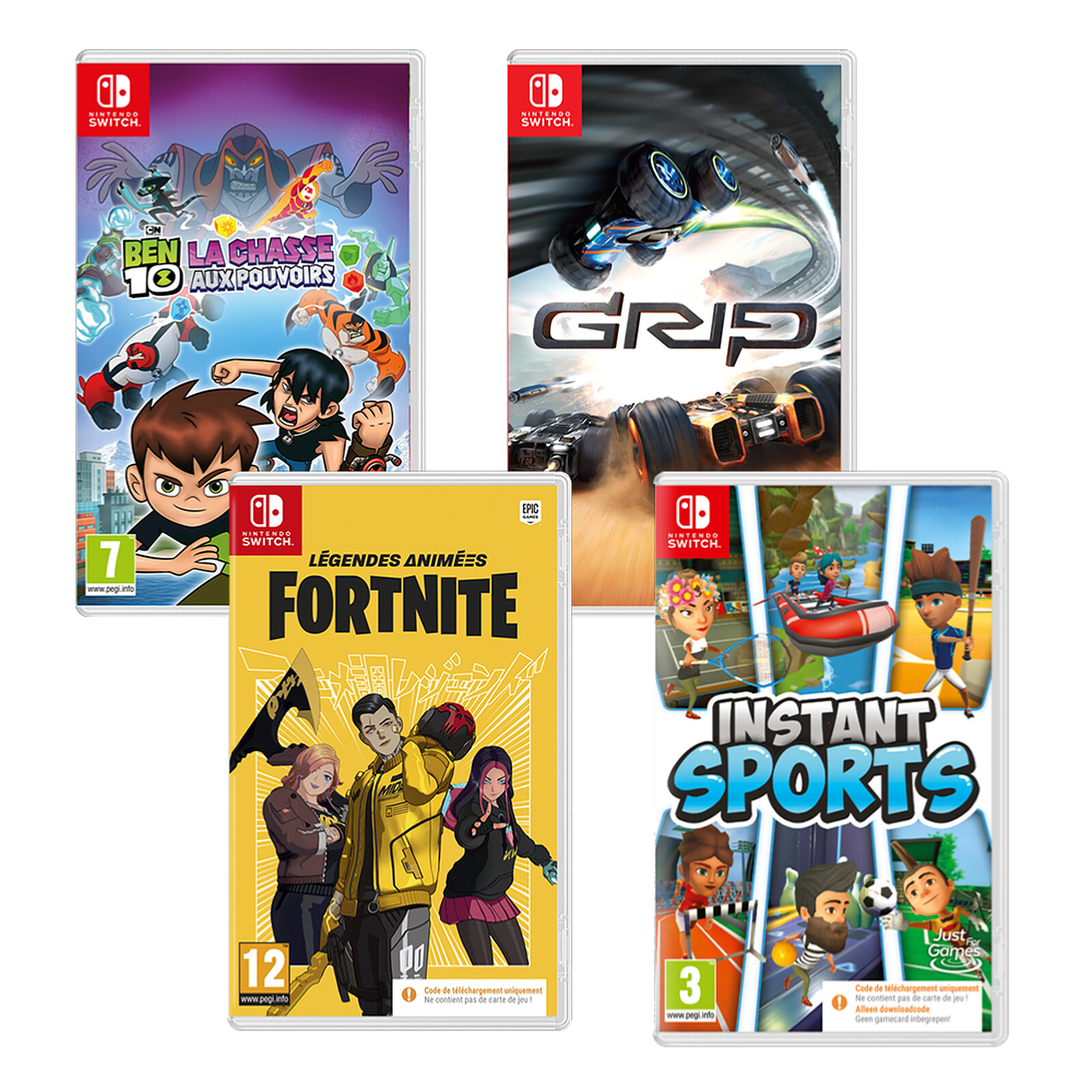 Pack 4 jeux d'action Nintendo Switch (Code in a Box) - Jeux