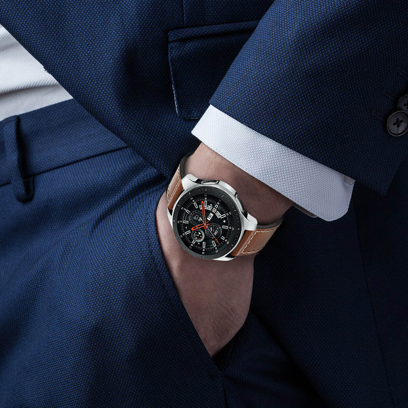Avizar Bracelet Samsung Galaxy Watch 46 mm cuir véritable lisse