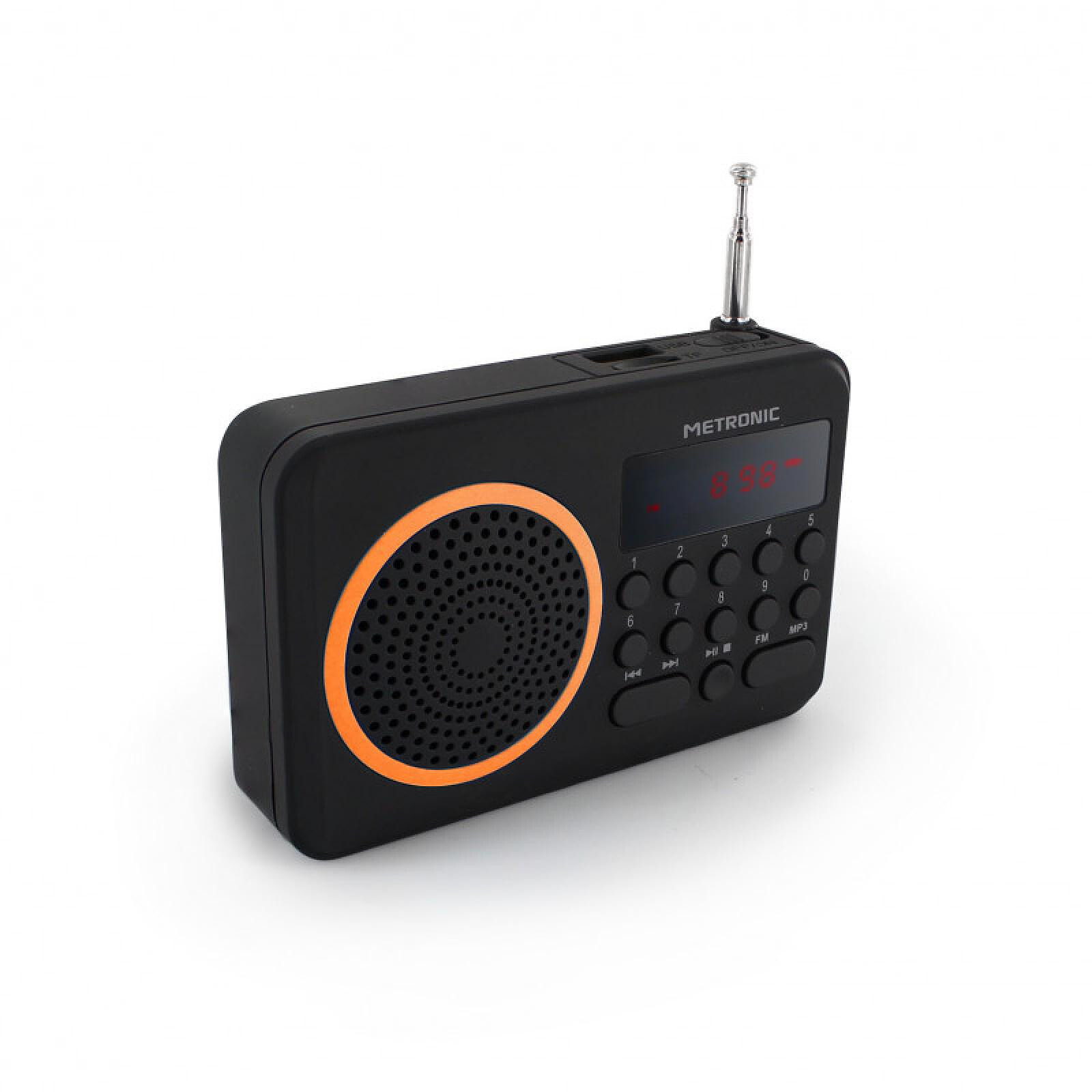 Metronic 477204 - Radio portable FM MP3 avec ports USB/micro SD - noir et  orange - Radio & radio réveil - LDLC