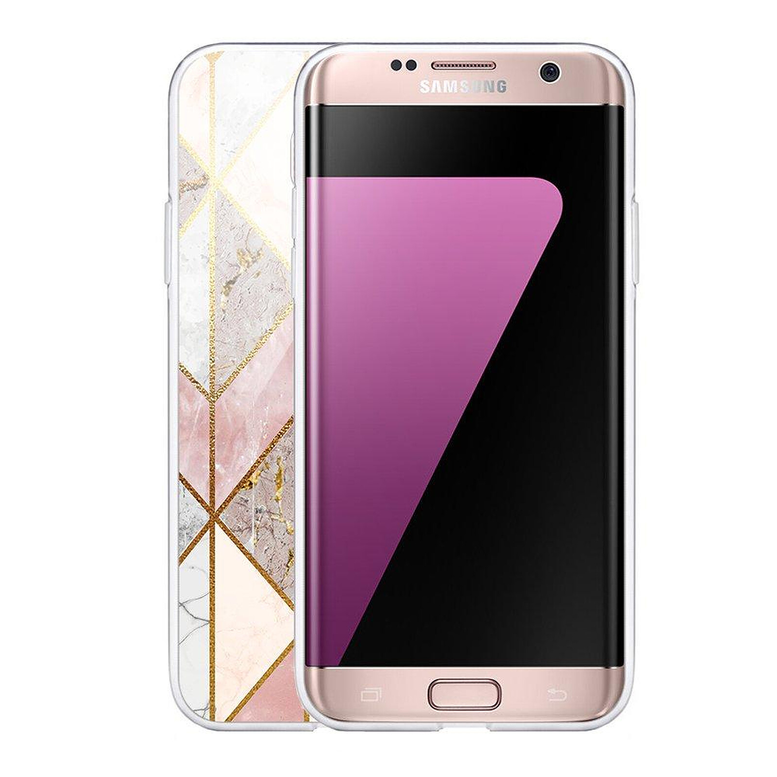 EVETANE Coque Samsung Galaxy S7 Edge 360 intégrale transparente Marbre Rose Losange Tendance