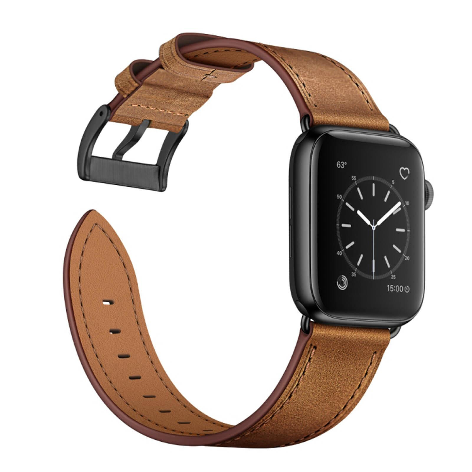 Avizar Bracelet pour Apple Watch 45mm / 44mm / 42mm Cuir véritable marron  clair - Accessoires montre et bracelet - LDLC