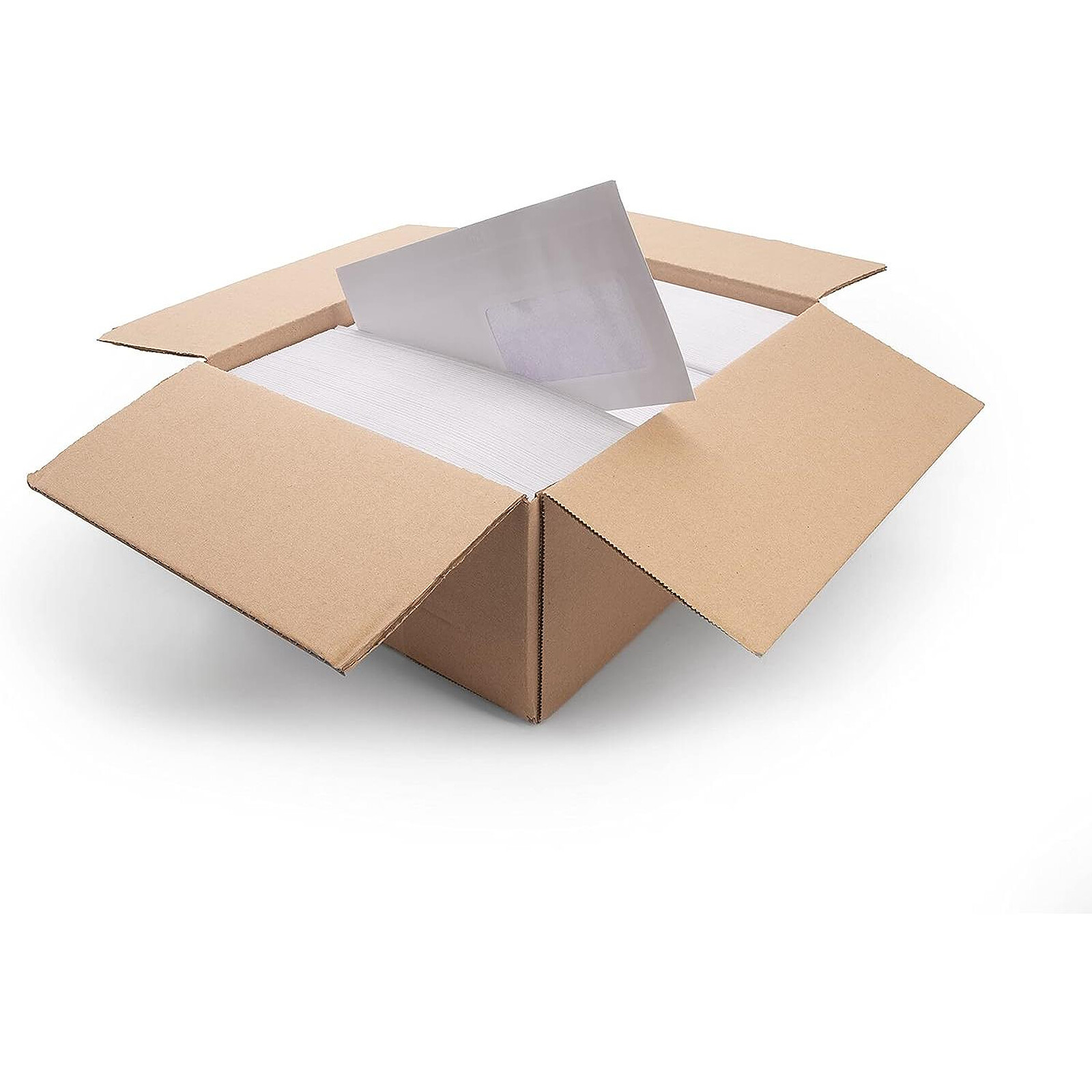 Boite de 500 enveloppes extra blanches 100% recyclées DL 110x220 80 g/m²  fenêtre 45x100 bande de protection 