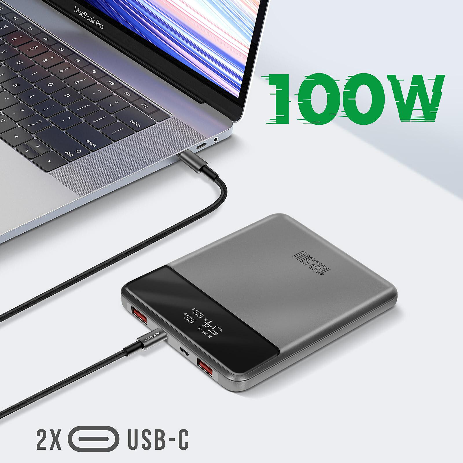 4smarts Powerbank 20000mAh 2 USB-C 100W + 2 USB 22.5W Enterprise Slim Gris  Sidéral - Batterie externe - LDLC
