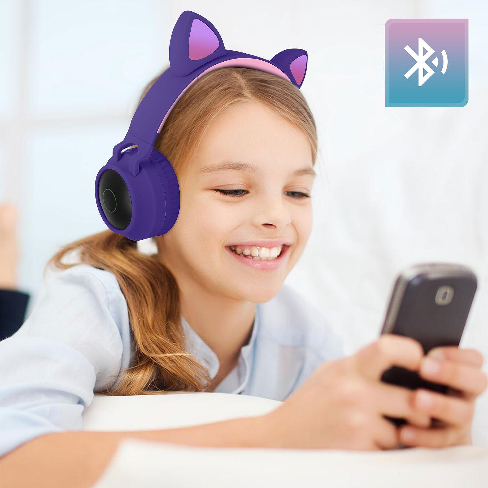 Avizar Casque Audio Bluetooth Design Oreilles Chat pour Smartphone/Tablette  Violet Lavande - Kit piéton et Casque - LDLC