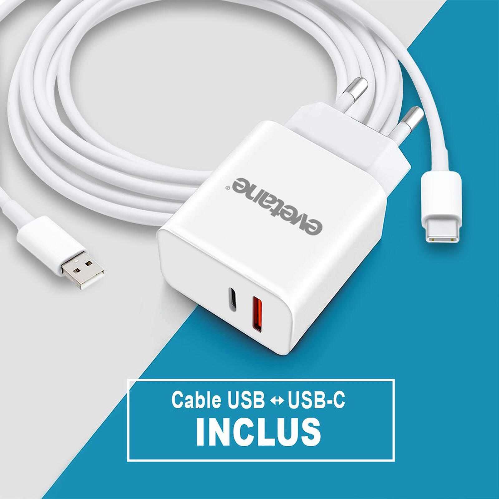 Chargeur Rapide USB-C 25W + Câble USB-C vers USB-C 20W 1M pour
