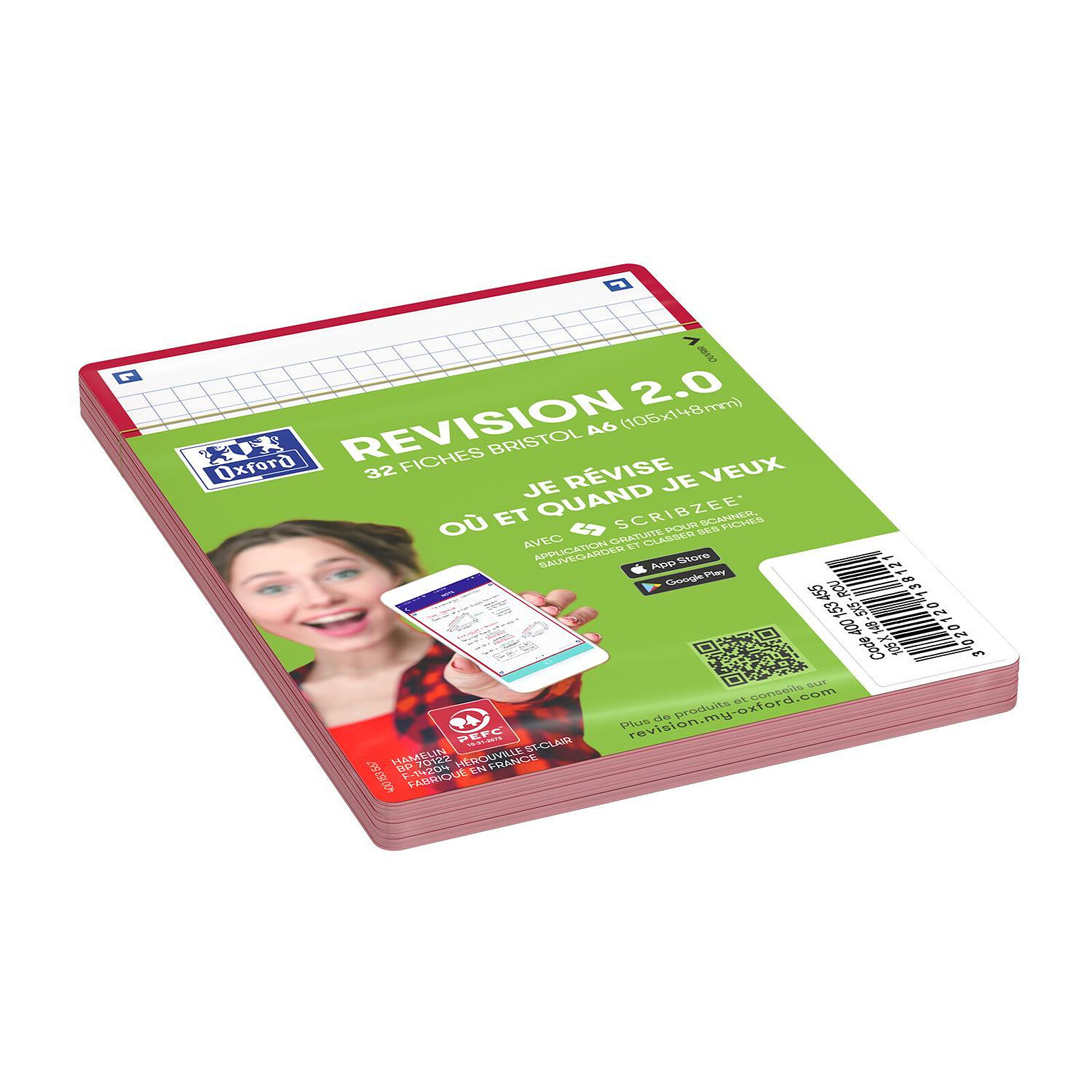 HYPERBURO  FICHES BRISTOL OXFORD REVISION 2.0 A6 NON PERFOREE 32 FICHES/FILM  Q5X5 COULEURS ASSORTIES