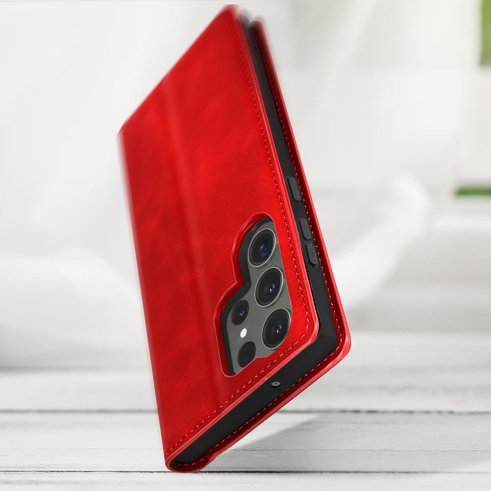 Pochette Macbook Air 13 simili cuir rouge à clapet aimanté