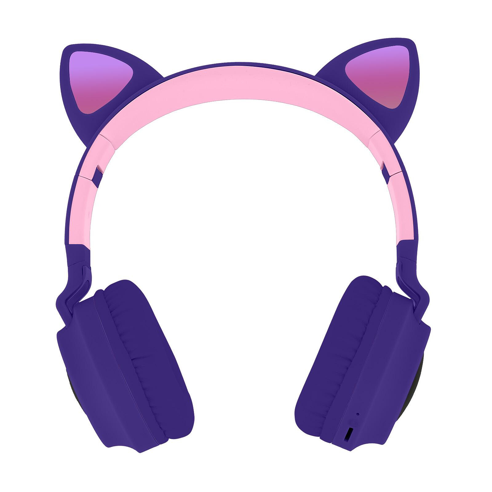 Casque chat kawaii Bluetooth lumineux LED violet