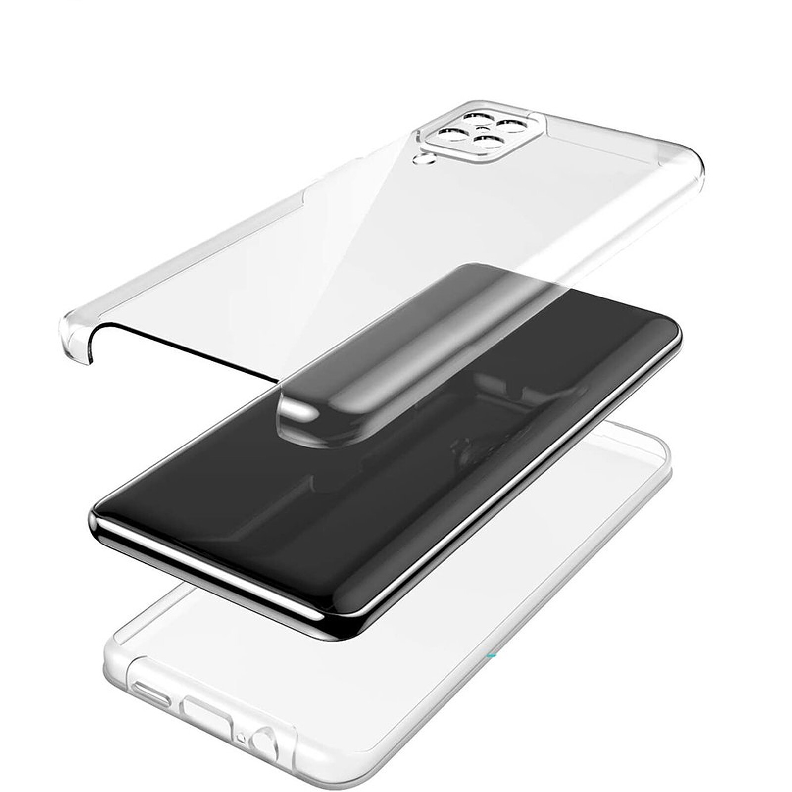 Coque pour Samsung Galaxy A12 Magnétique Adsorption Technologie Cover 360 Degrés Avant et Arrière Verre Trempé Étui Transparent Flip Case Ultra Mince Aluminium Métal Bumper 