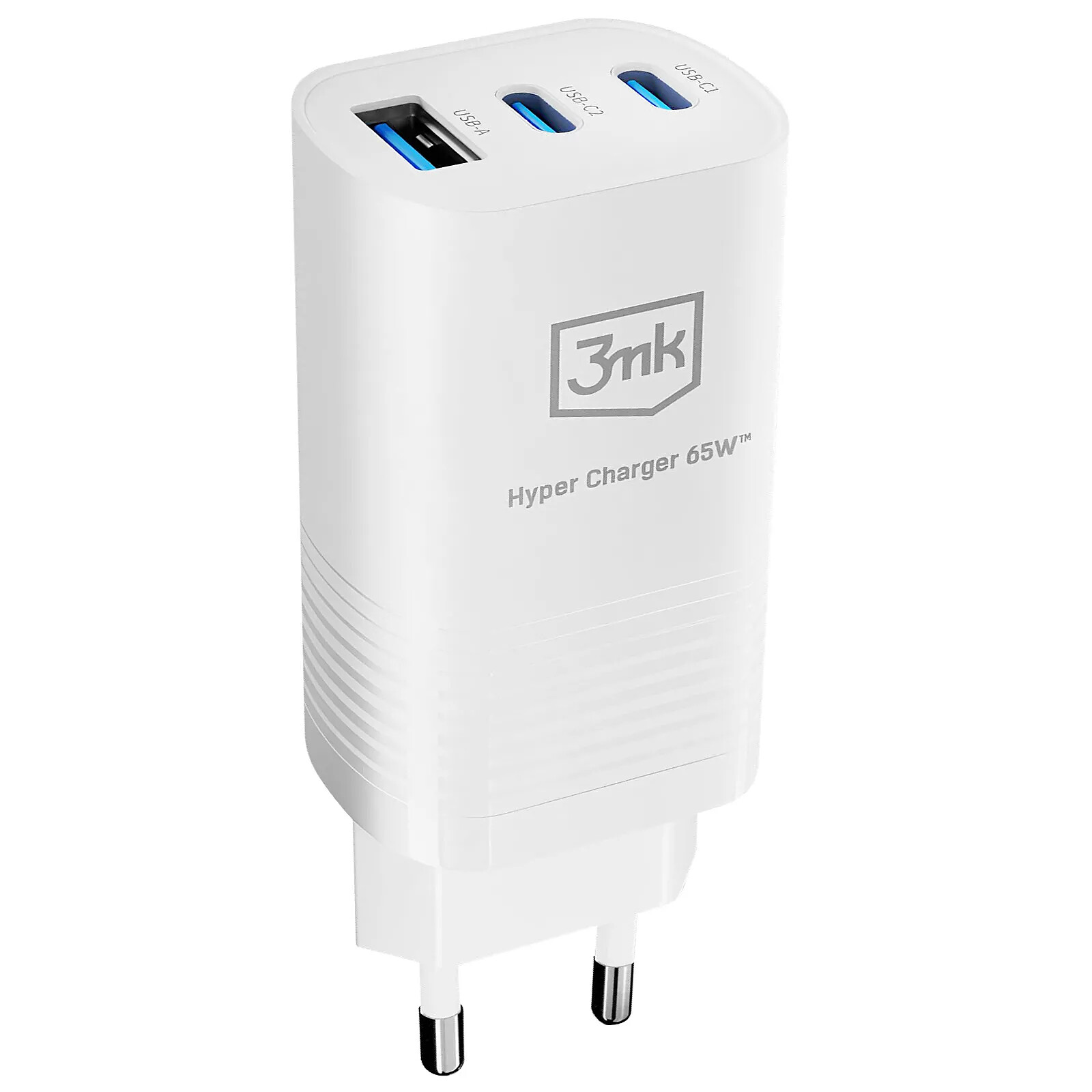 3mk Chargeur Secteur 65w 2x Usb C Et Usb Gan Charge Rapide Format Compact Blanc Chargeur 2876