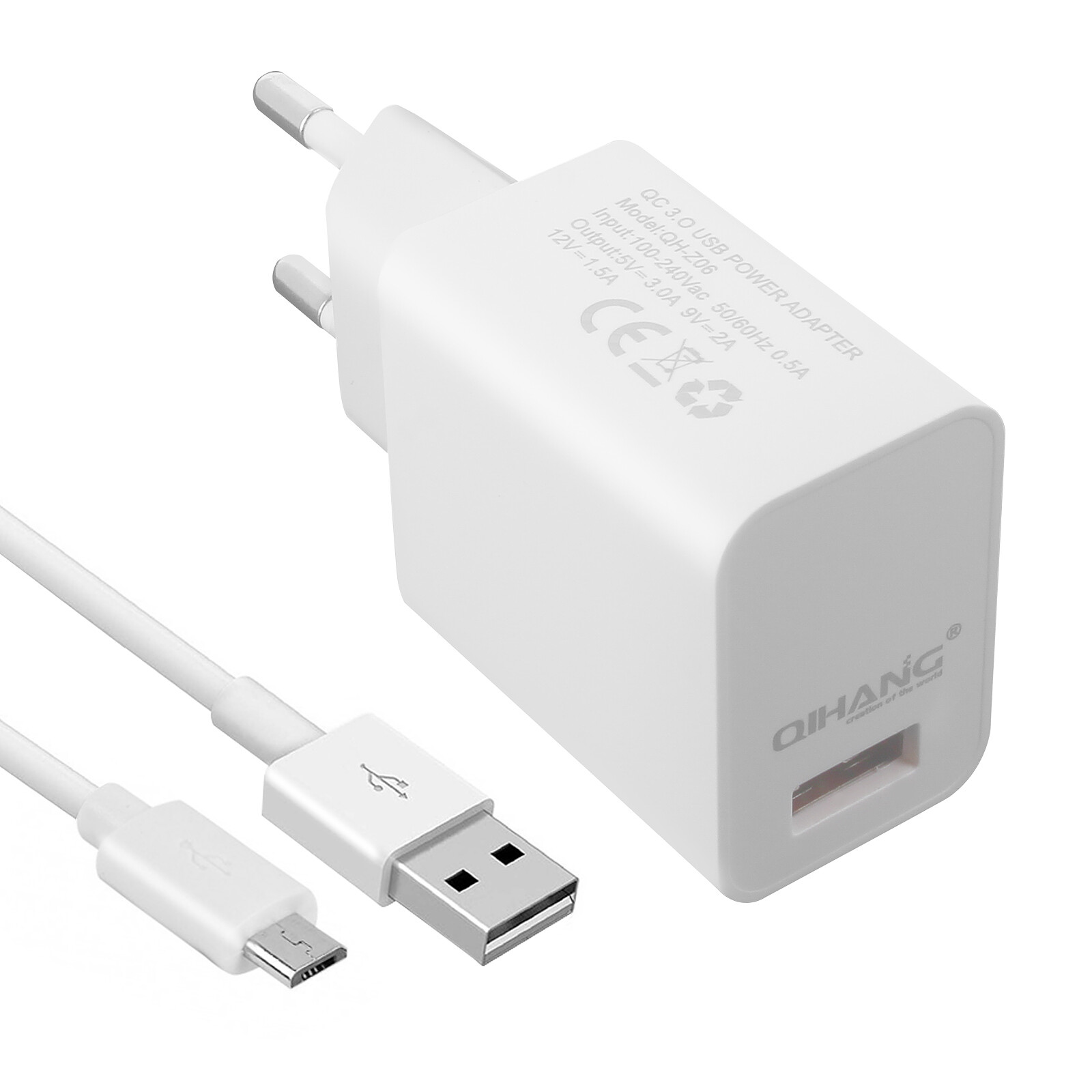 Avizar Chargeur secteur USB 3A Qualcomm Quick Charge 3.0 Câble Micro-USB 1m  Blanc - Chargeur téléphone - LDLC