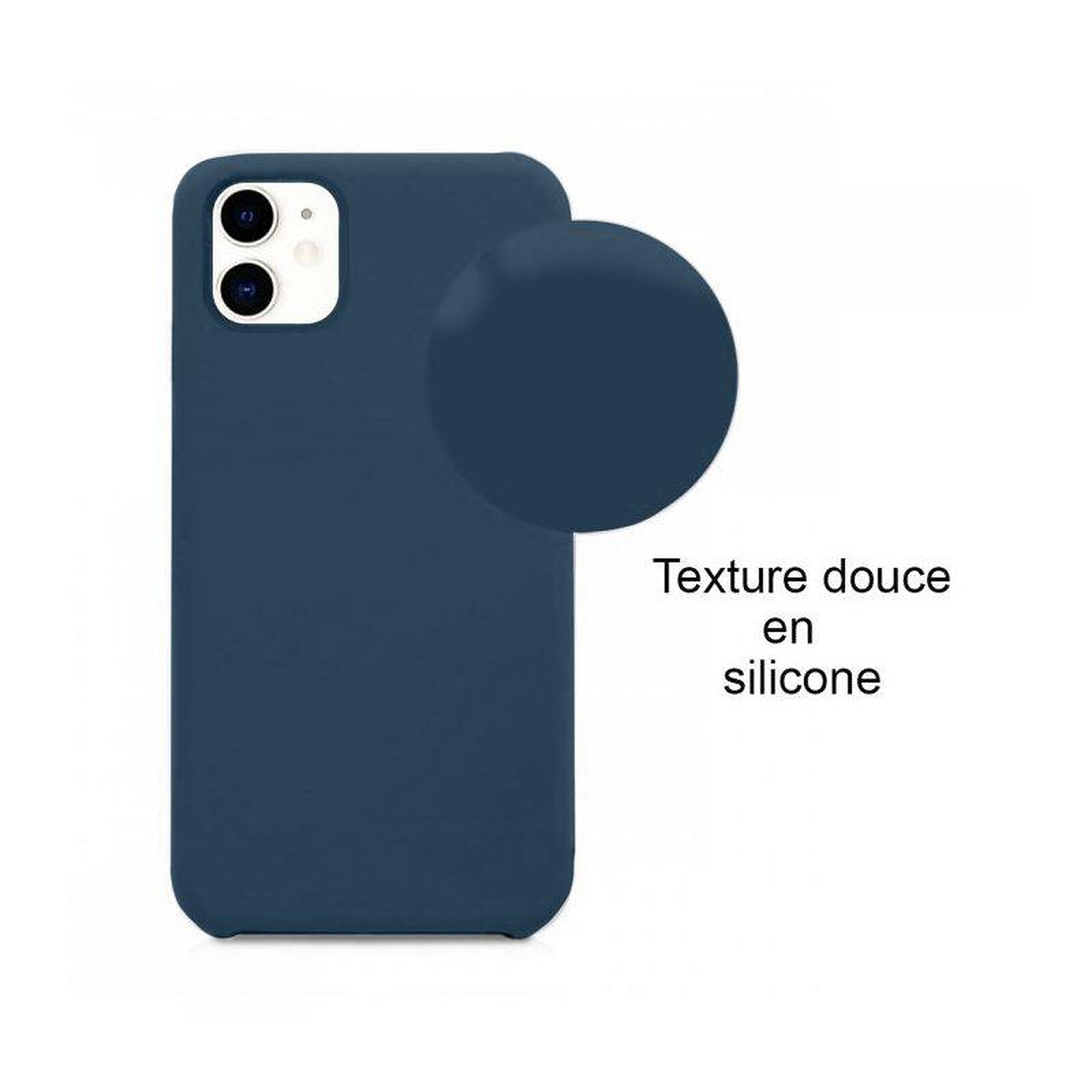 Evetane Coque iPhone 11 Silicone liquide Bleu Marine + 2 Vitres en