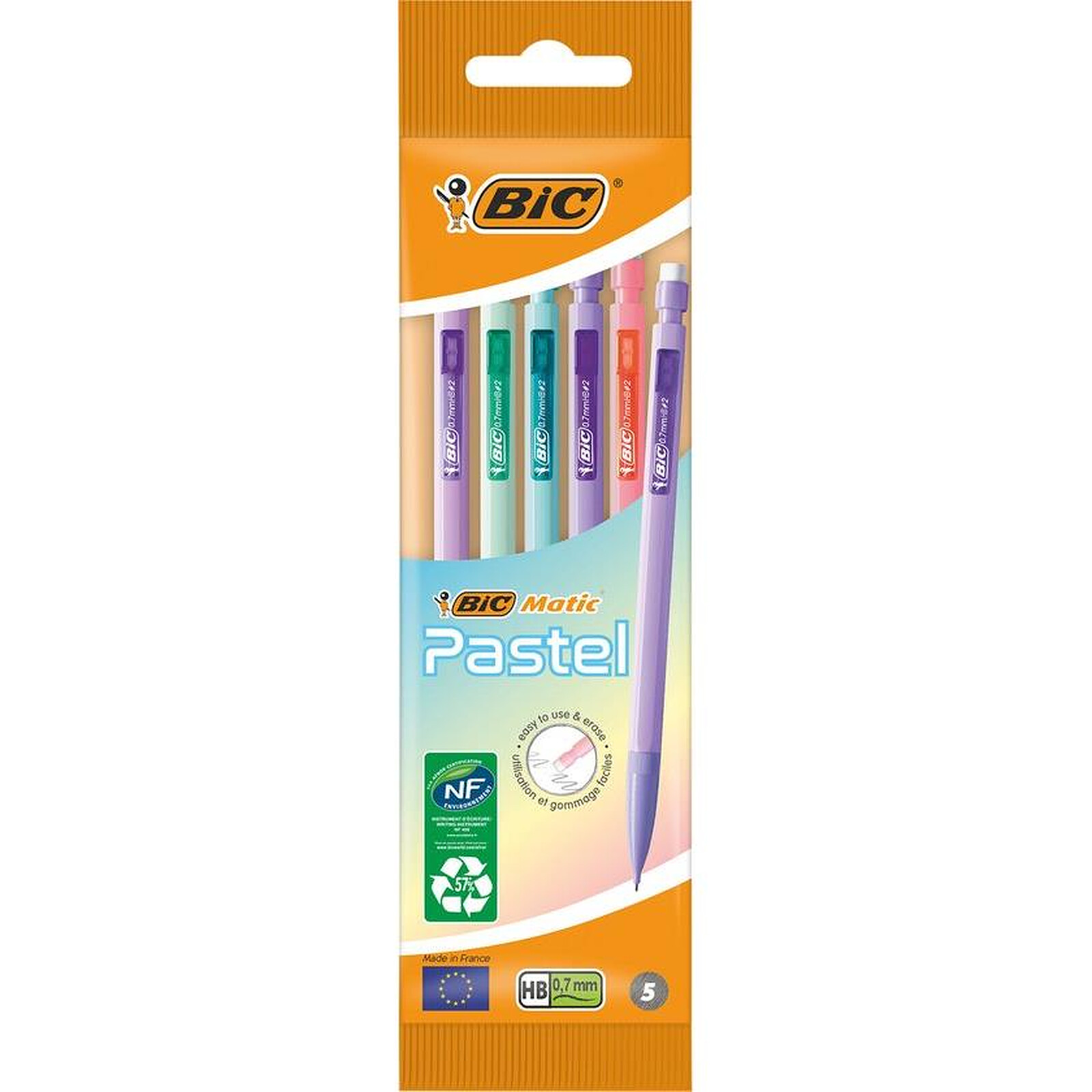 BIC Sachet 5 Porte-Mines Bic MATIC® Corps Pastel 0,7 HB - Crayon