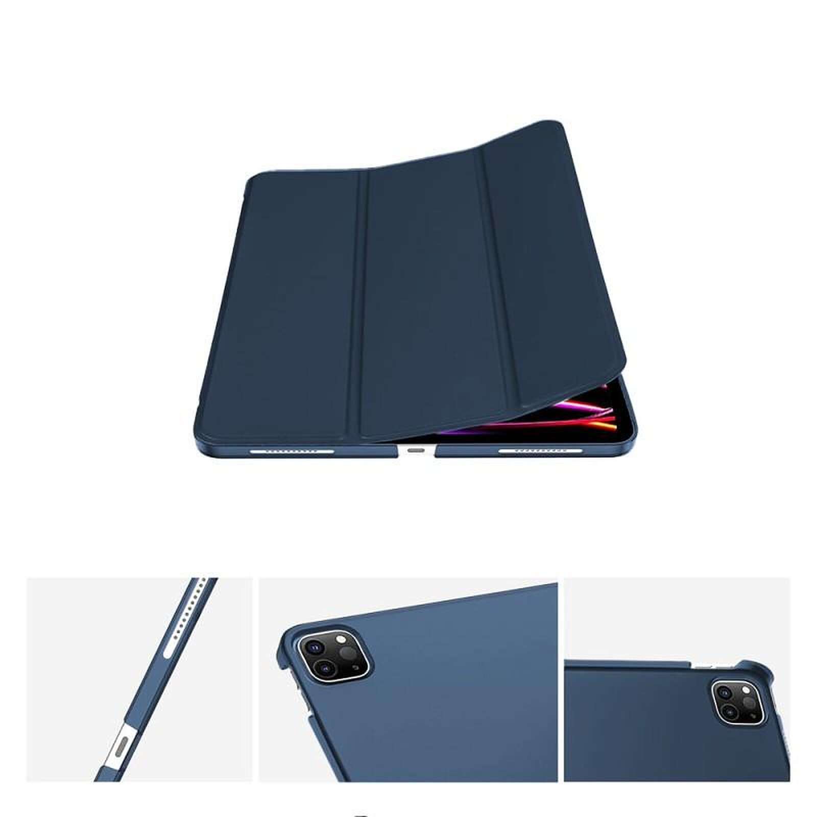 Evetane Étui Smart Cover iPad Pro 129 pouces (2021/2022) Bleu à Rabat avec  Support - Etui tablette - LDLC