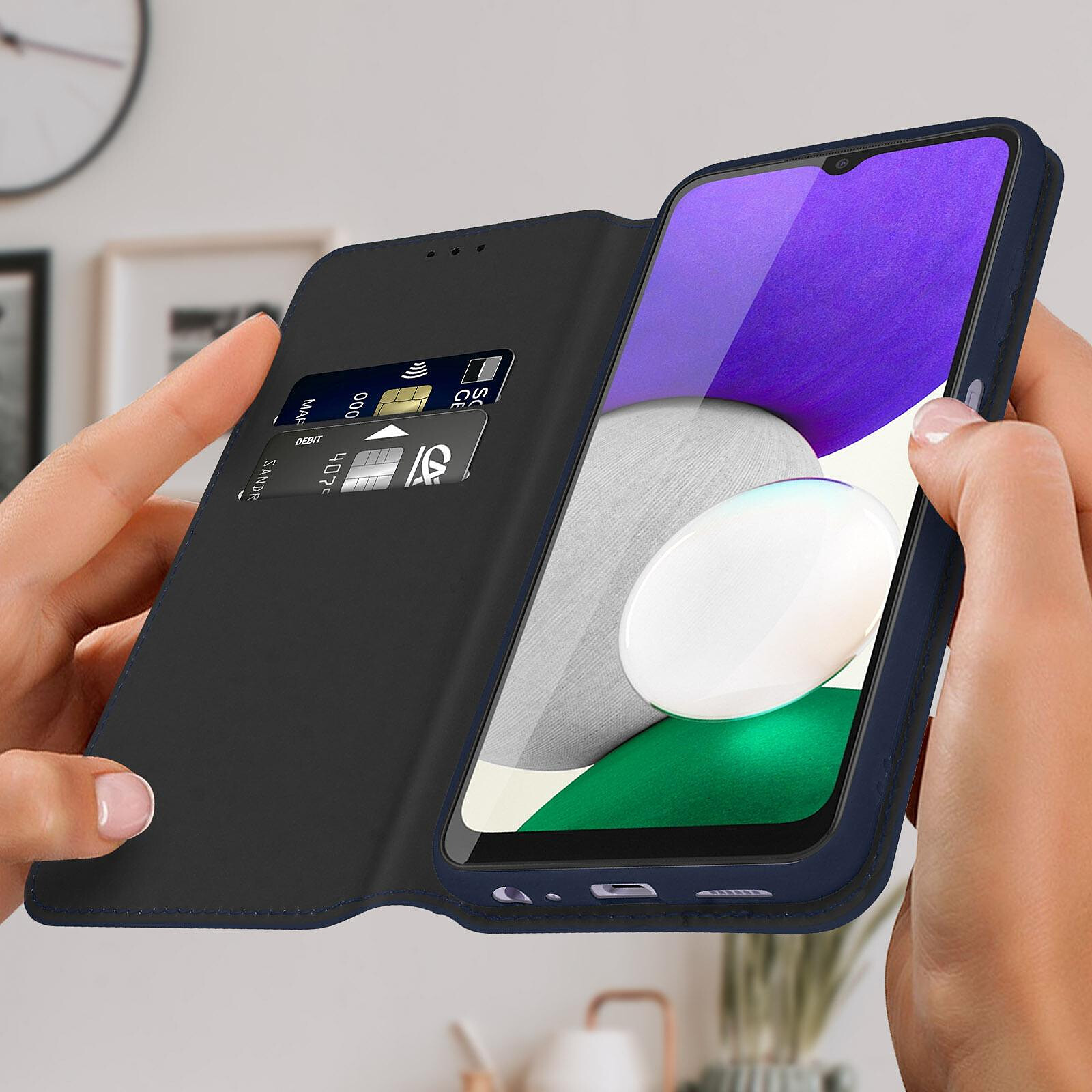 Avizar Étui Portefeuille Noir anti RFID pour Samsung Galaxy F54 et