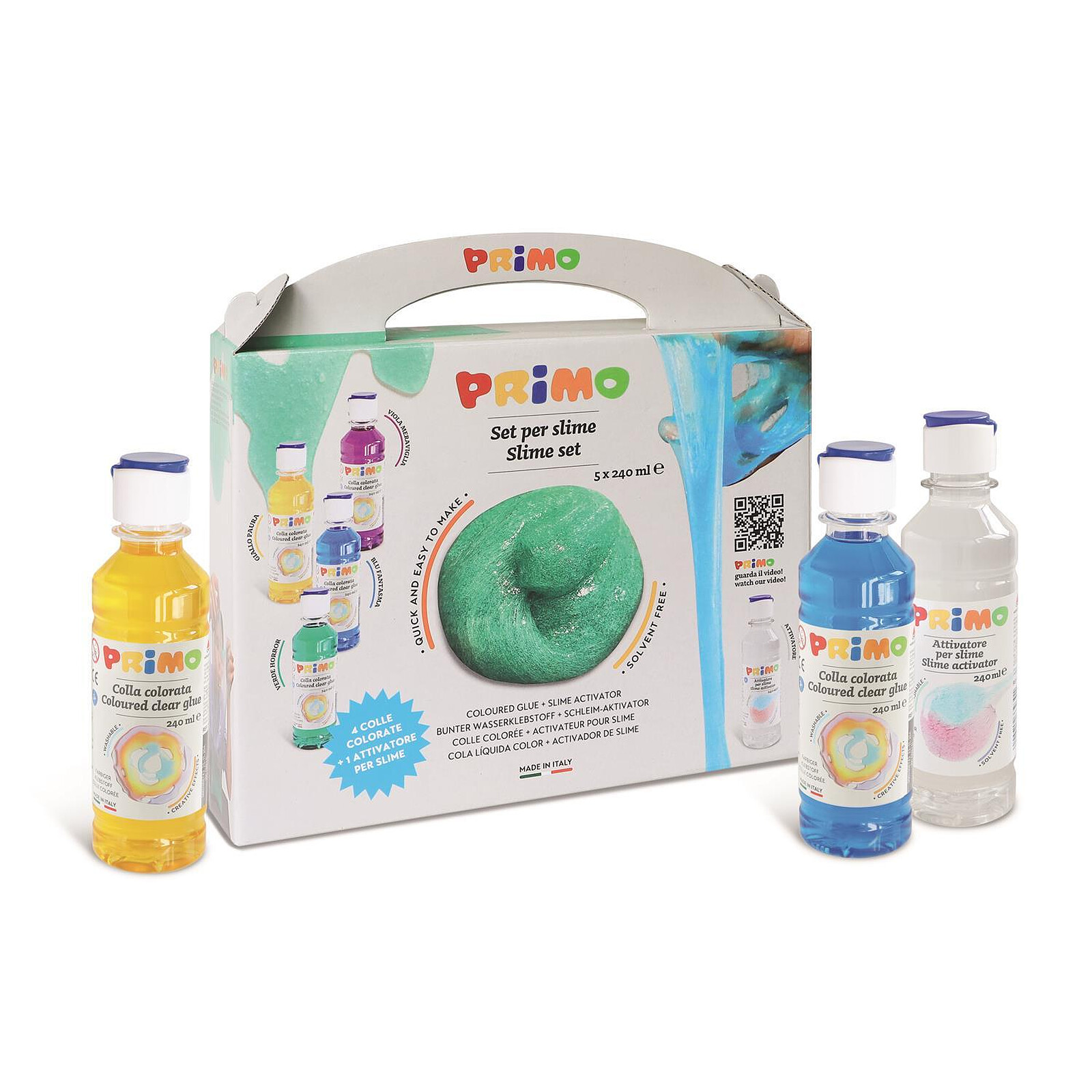 PRIMO Slime-lab Assortiment de 4 colles à eau colorées en flacon