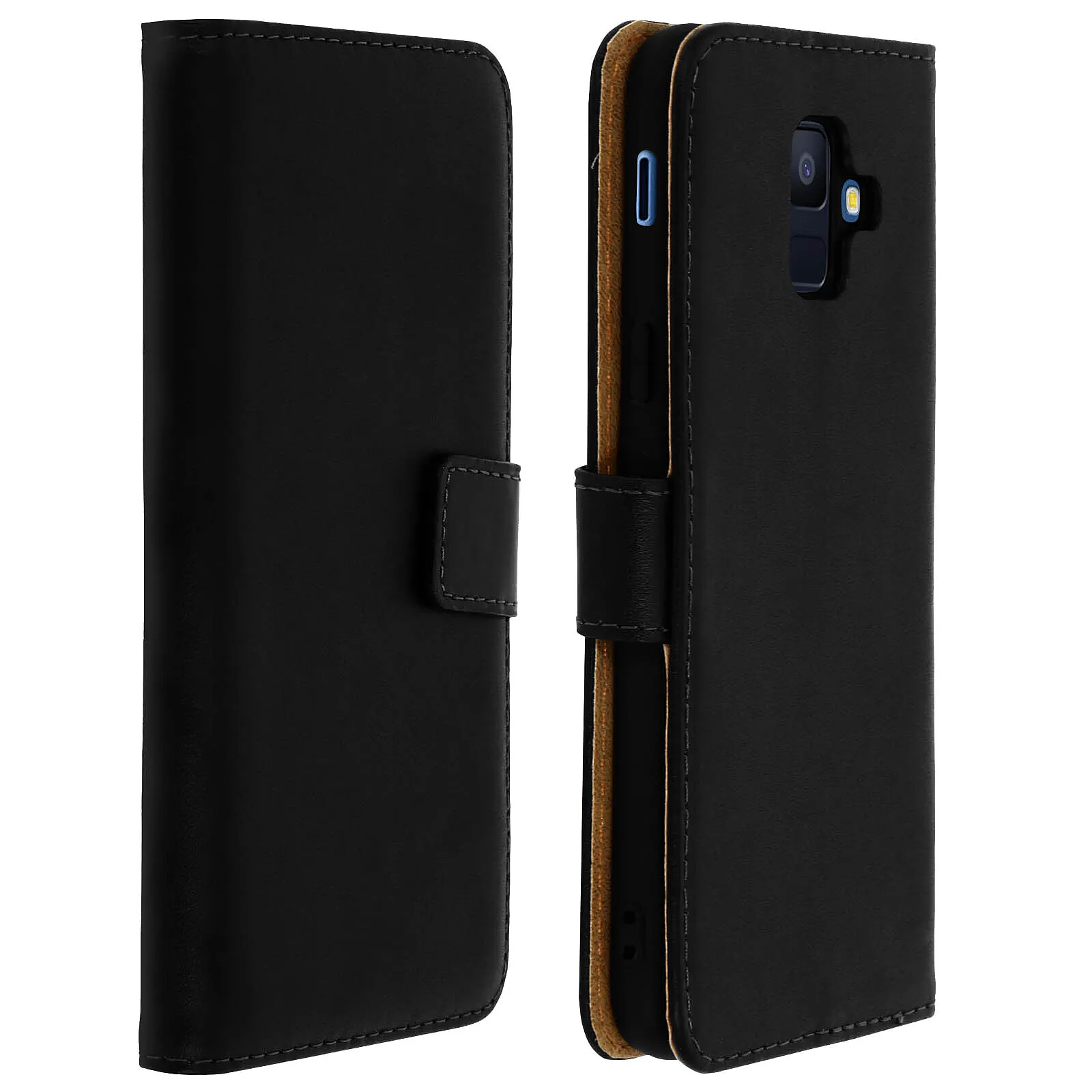 Avizar Etui folio Noir Cuir véritable pour Samsung Galaxy A6