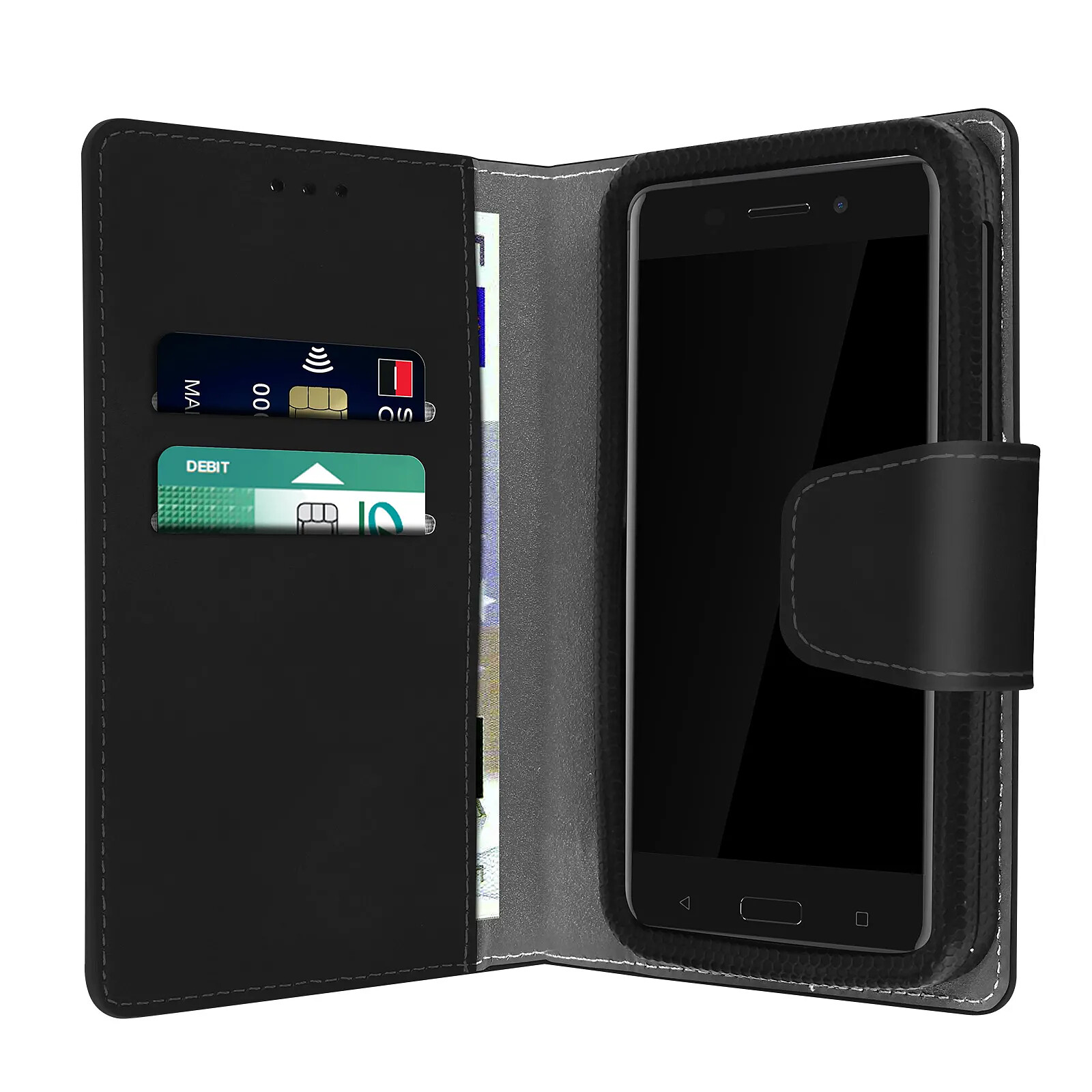Housse pour Smartphone 5.5 à 6 pouces Universelle Porte-cartes Fonction slide Noir