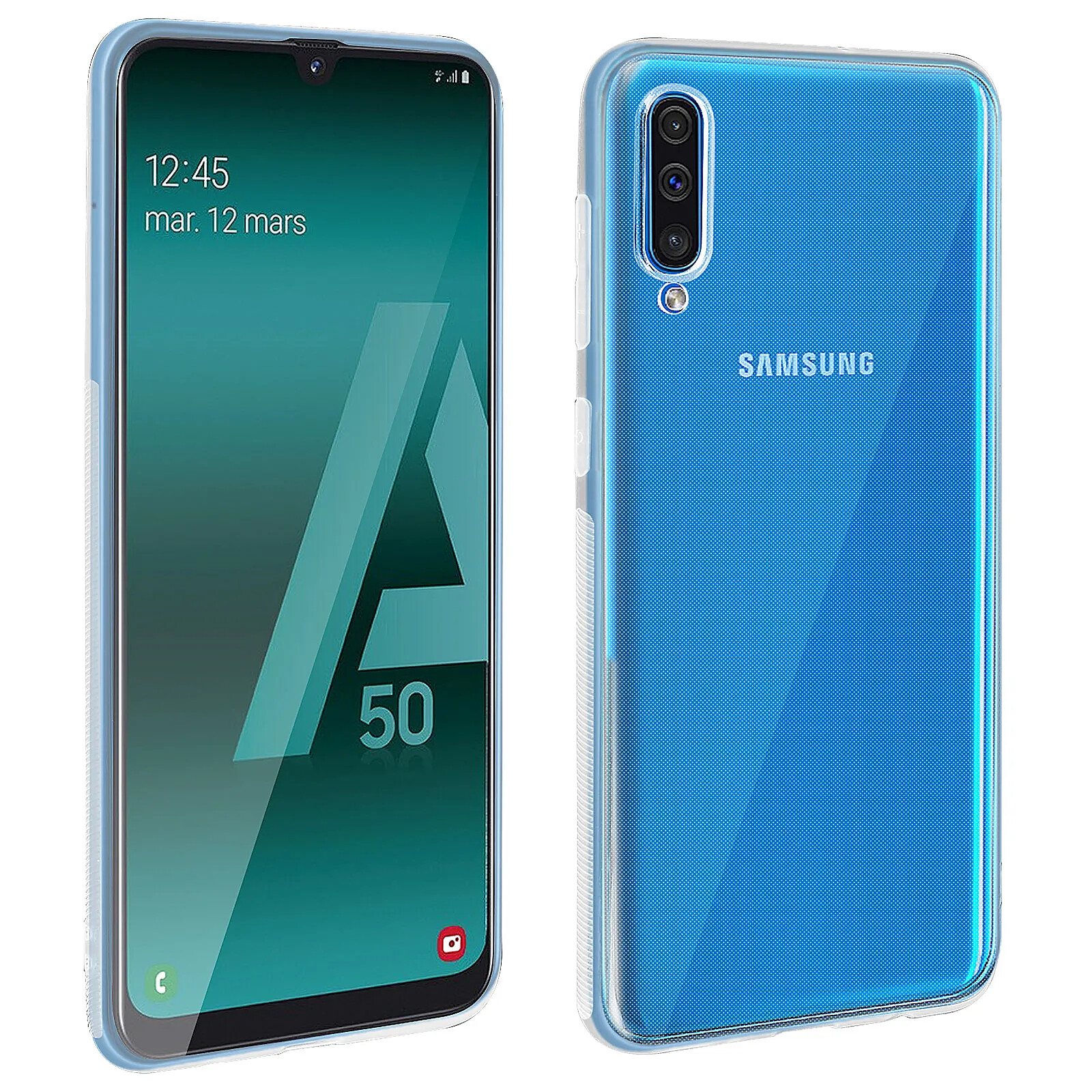 Avizar Coque Galaxy A50 Silicone Souple et Film Ecran Verre Trempé 9H
