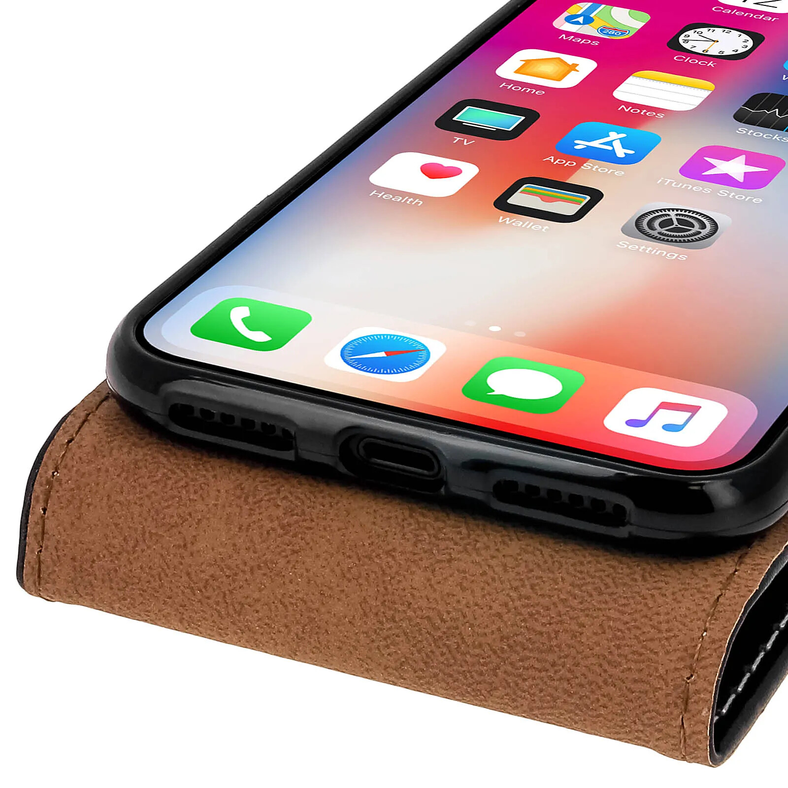 Étui Ceinture Pour IPhone X - Cuir Et Nylon, Avec Porte-cartes, Passant De Ceinture, Noir