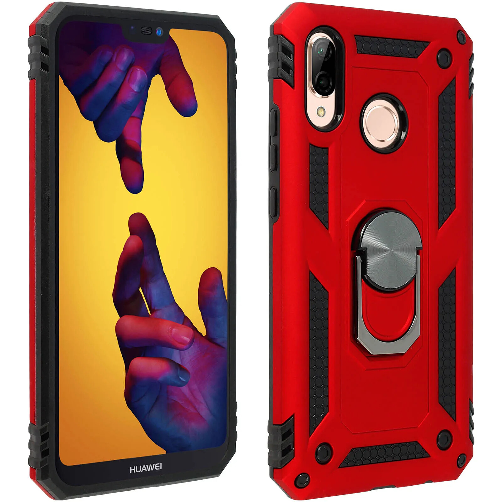 Avizar Coque pour Huawei P20 Lite Bi matières Bague Support Vidéo