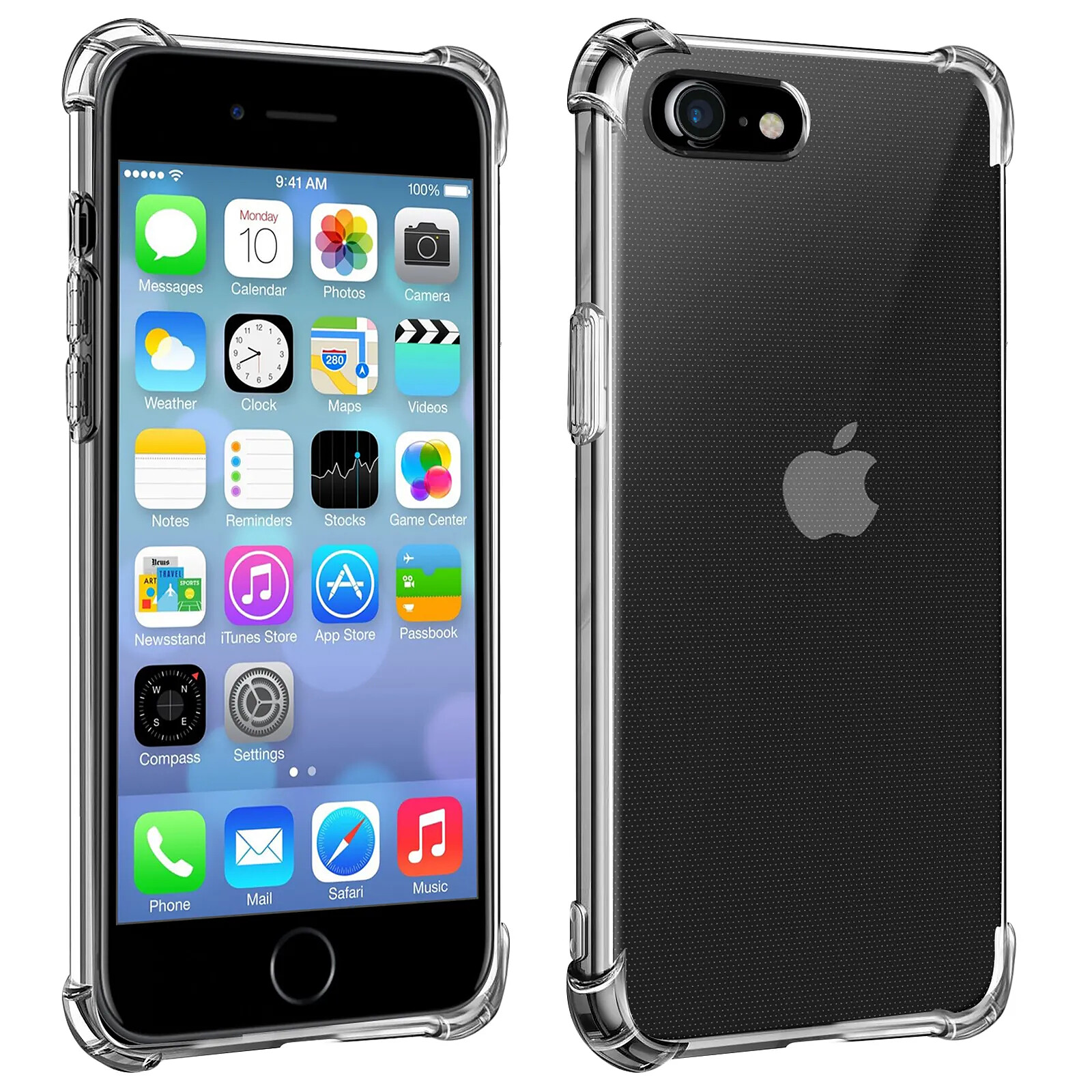Avizar Coque iPhone SE 2022 / 2020 et 8 / 7 Silicone Flexible Coins Bumper