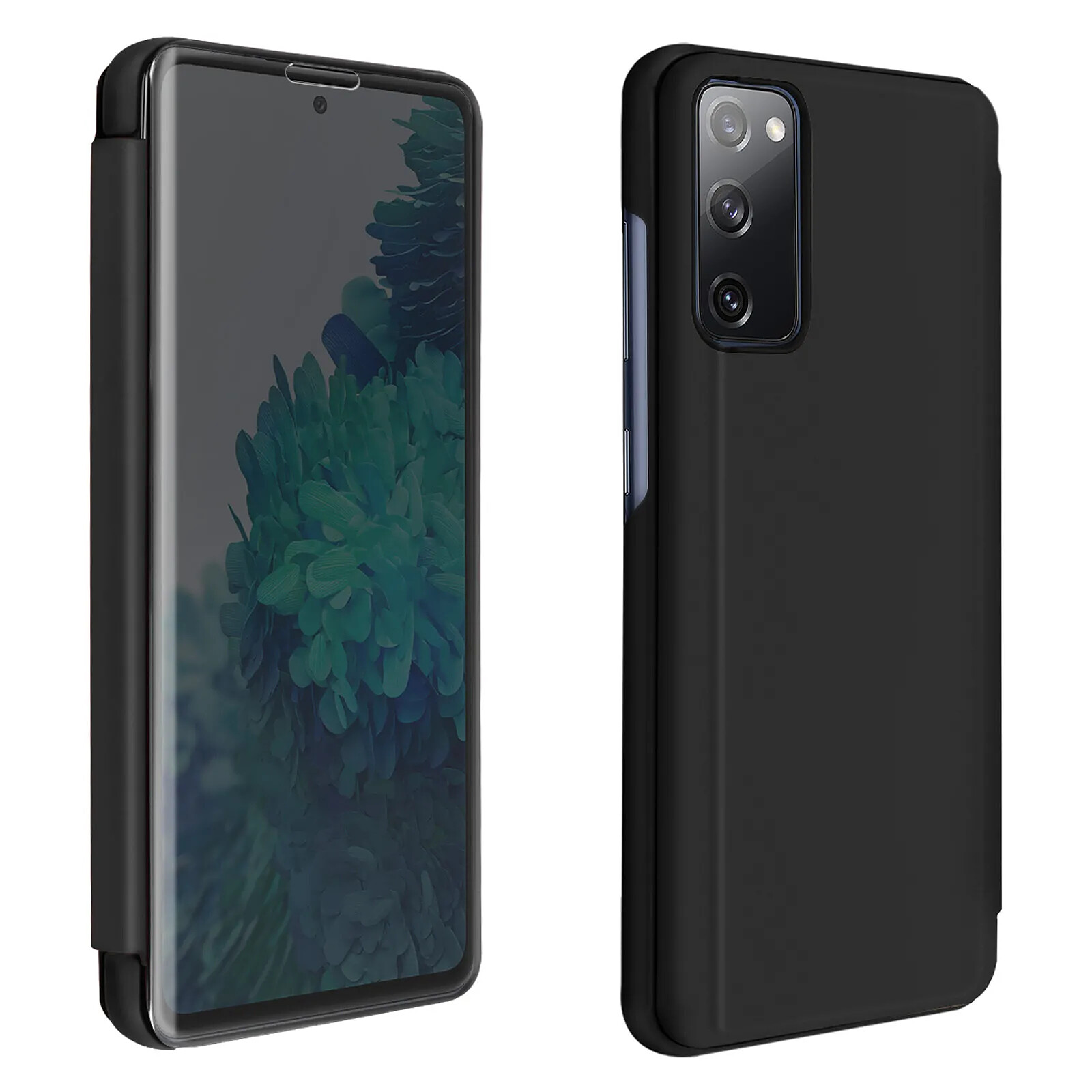 Housse pour Samsung Galaxy S20 FE Clapet translucide Design Miroir Support Vidéo Noir