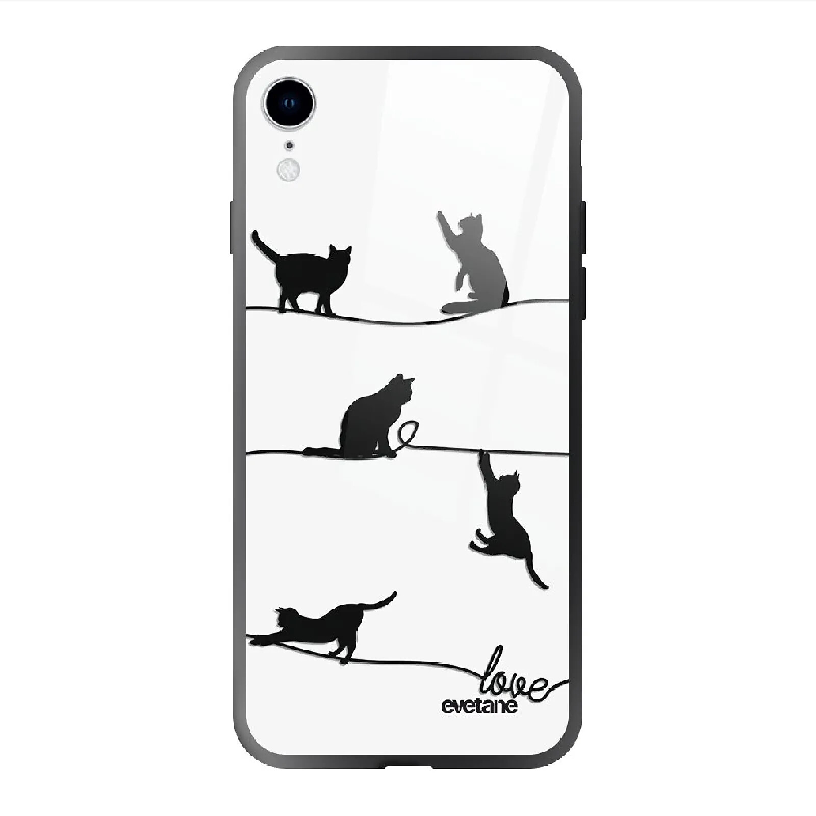 Evetane Coque en verre trempé iPhone Xr Chat Lignes .