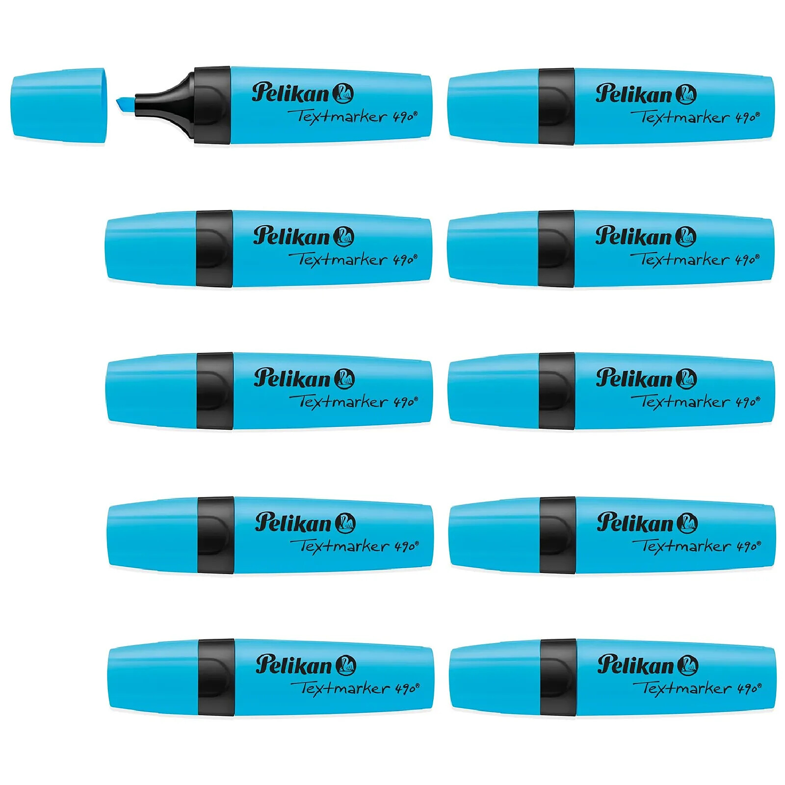 PELIKAN Surligneur Textmarker 490 Pointe biseautée 1 - 5 mm Bleu fluo x 10
