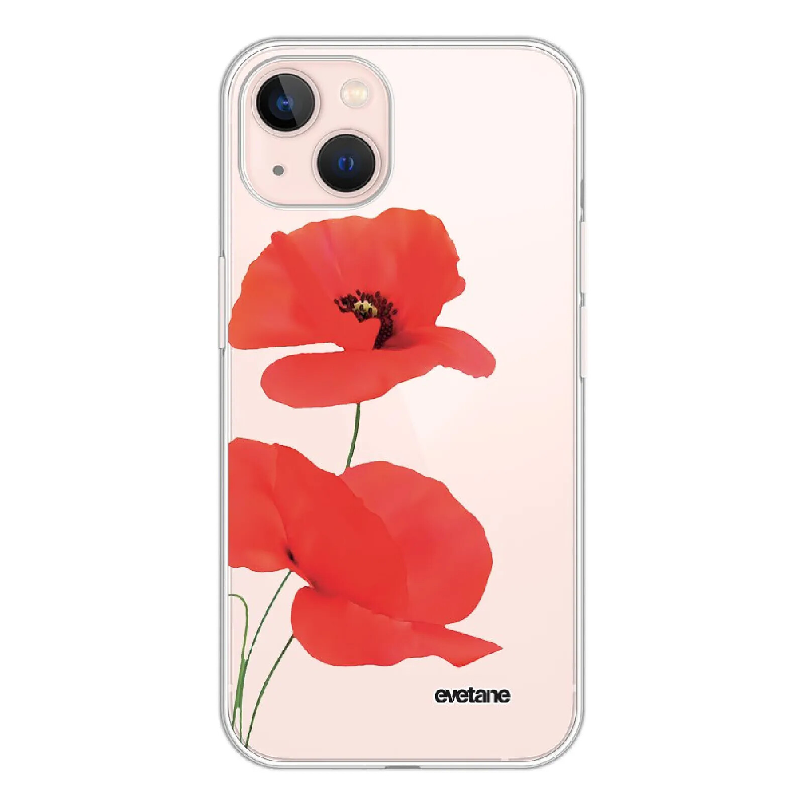 Evetane Coque iPhone 13 silicone transparente Motif Coquelicot ultra resistant