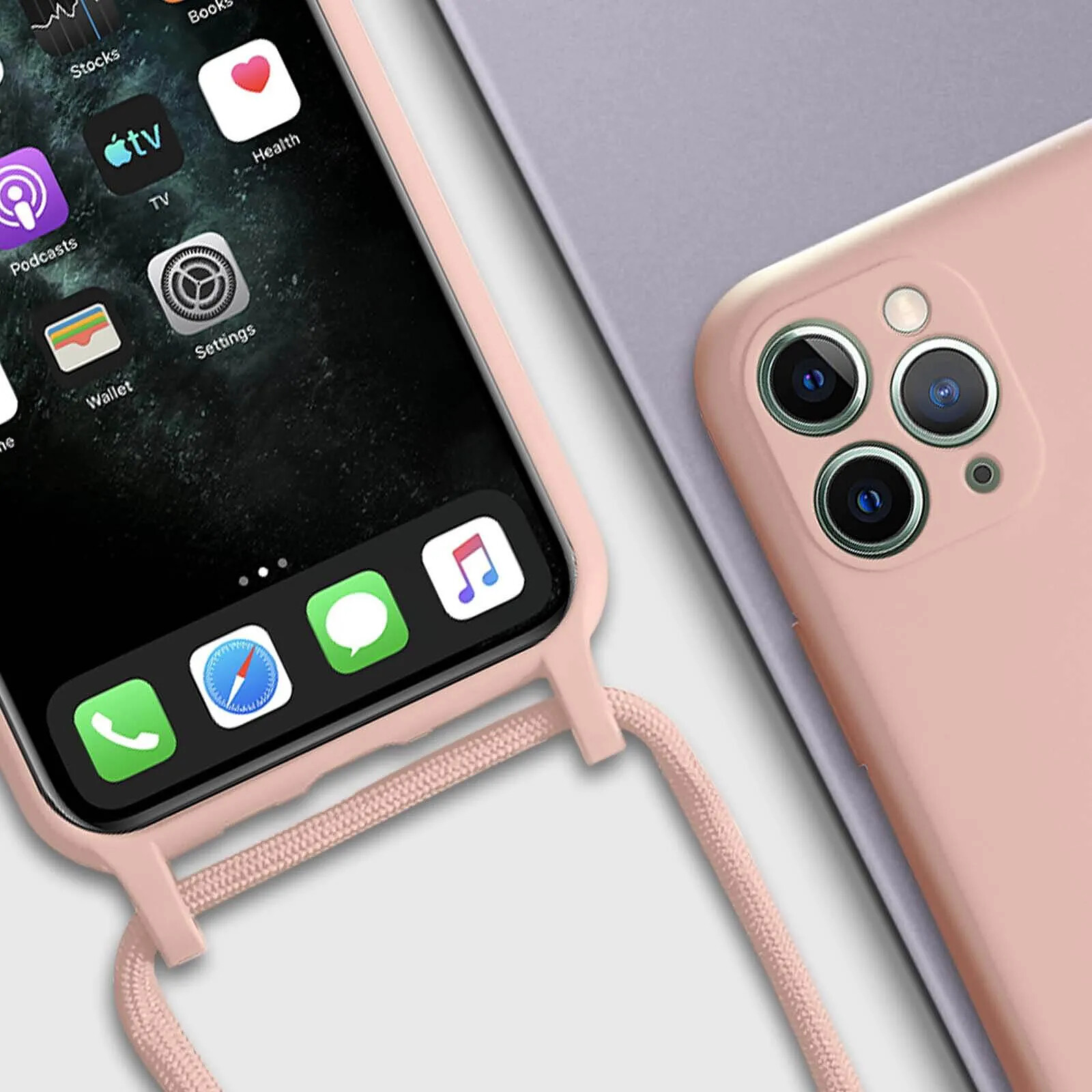 Coque Silicone Effet Marbre + Cordon Pour IPhone 12/11 Pro Max Pro - Compatible Charge Sans Fil Qi - Garantie 1 An