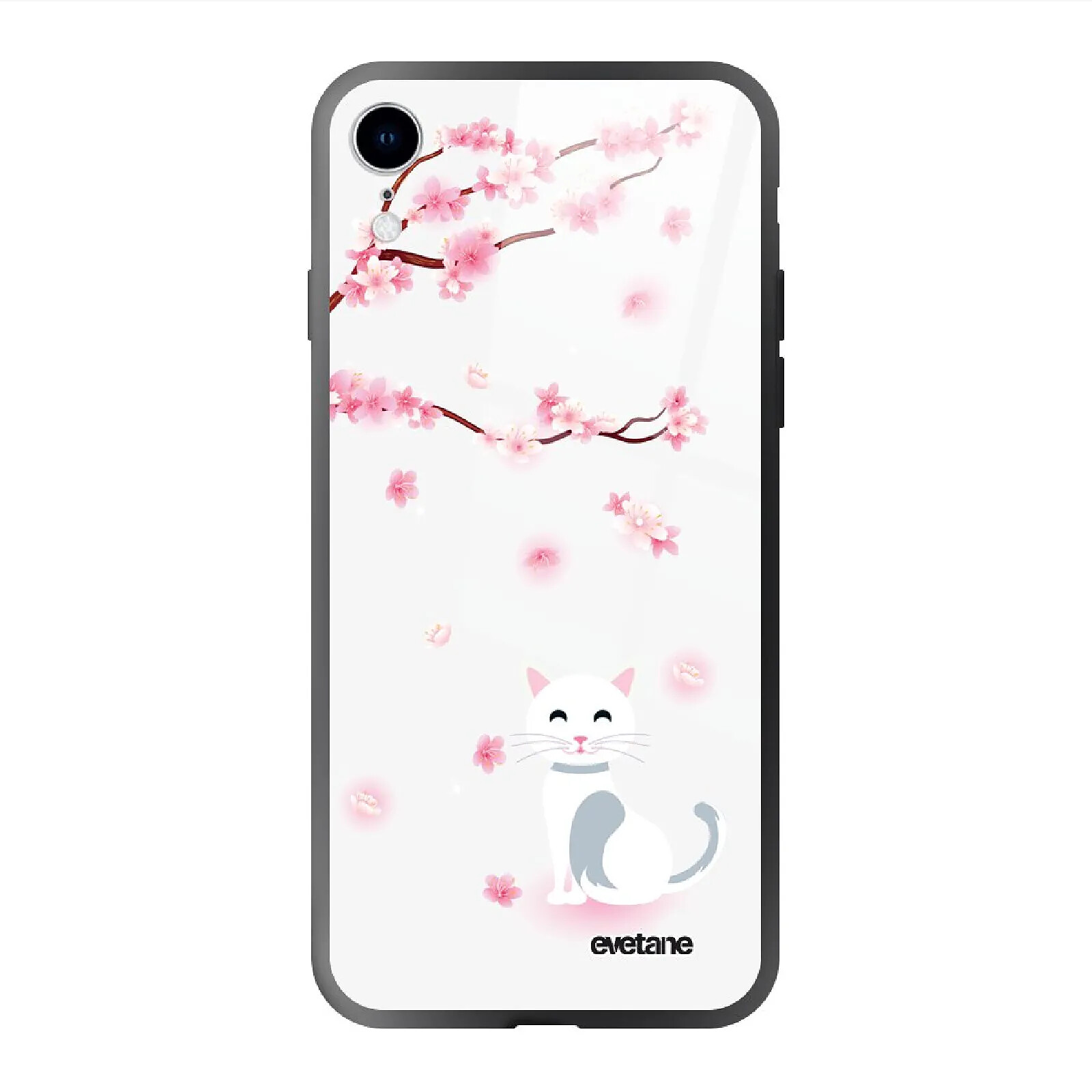 Evetane Coque en verre trempé iPhone Xr Chat et Fleurs .