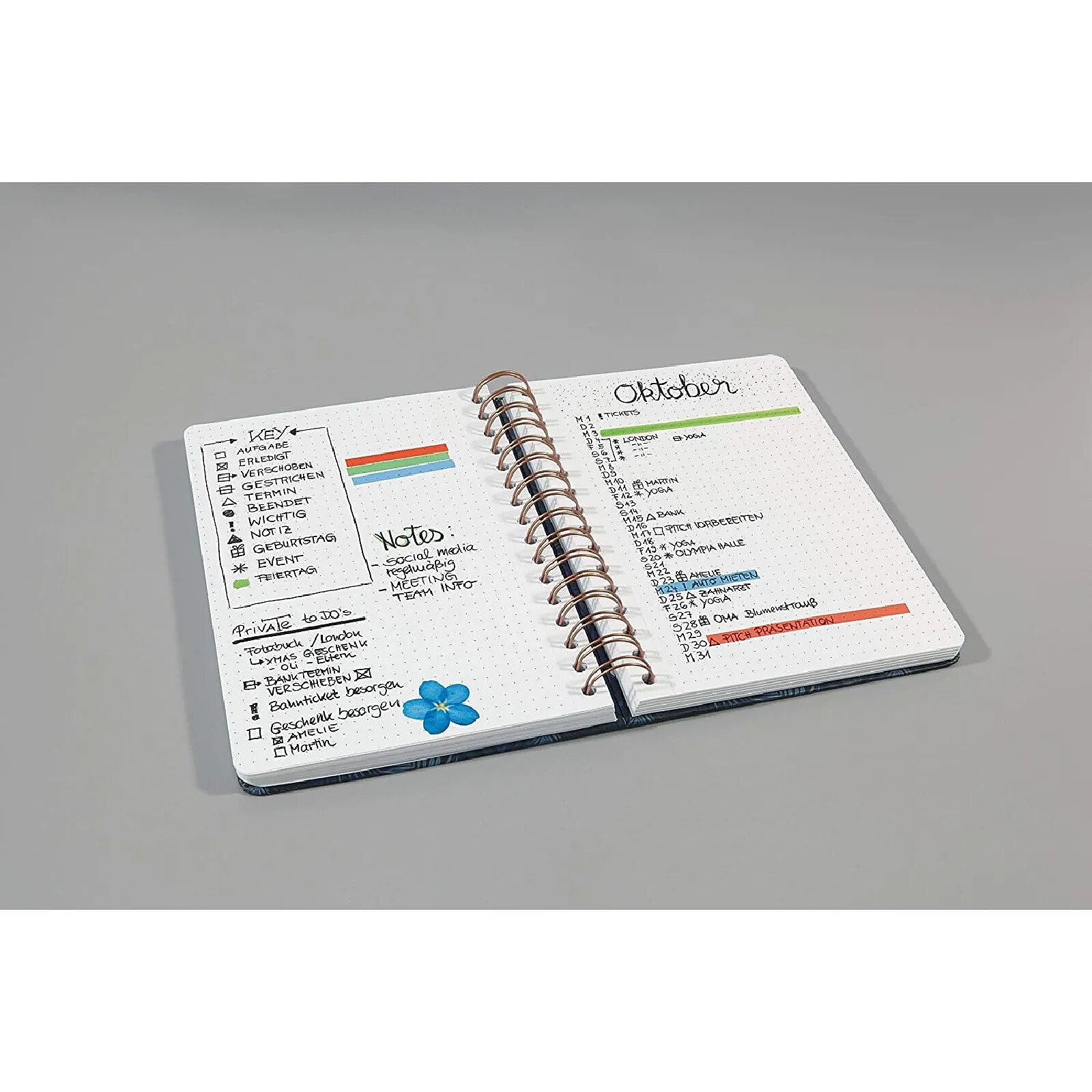 SIGEL JN615 Jolie Carnet de notes à spirale, Heavenly Leaves, pointillés (réglure dot), 120 g/m², 16,8 x 21,5 cm, couverture rigide, 240 pages, bleu clair, blanc, gold
